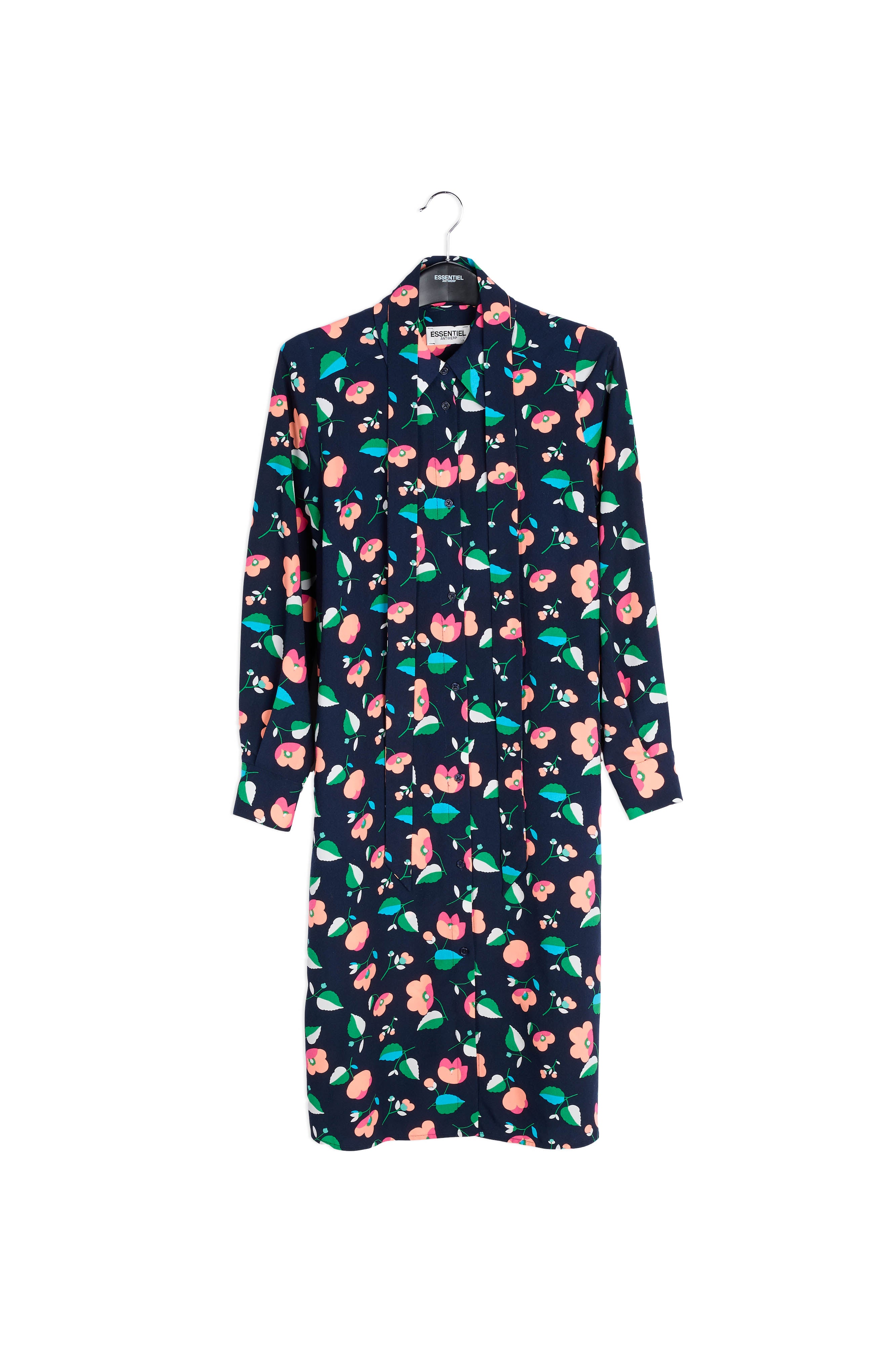 Marineblauwe overhemdjurk met bloemenprint RE—SSENTIEL | Essentiel second hand