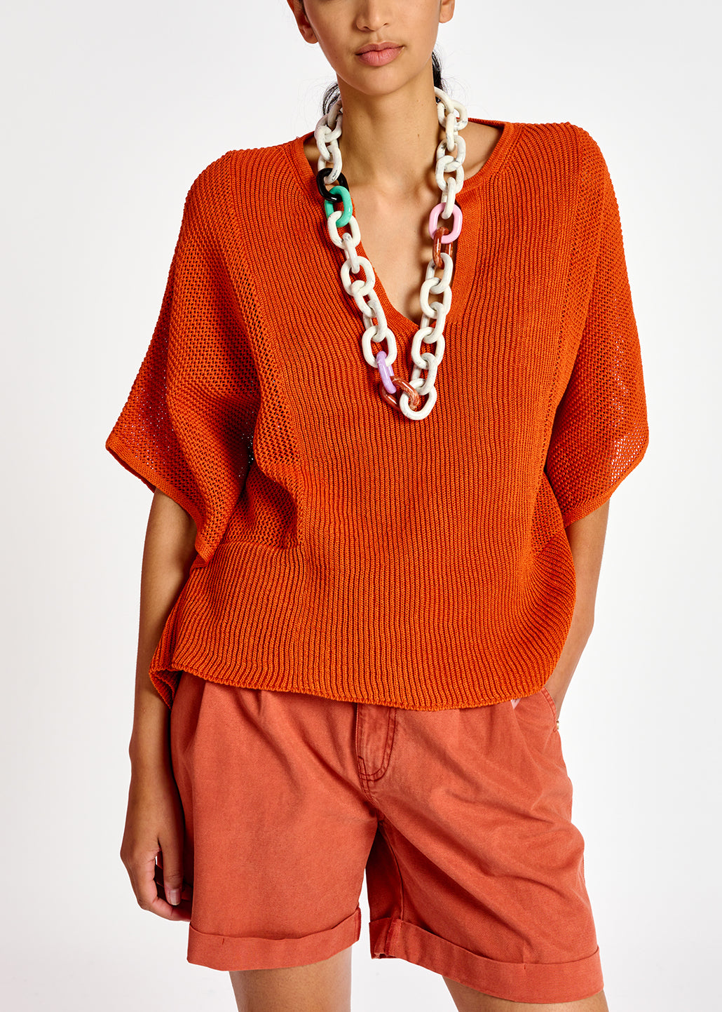 Top en tricot orange à coupe carrée RE—SSENTIEL | Essentiel second hand