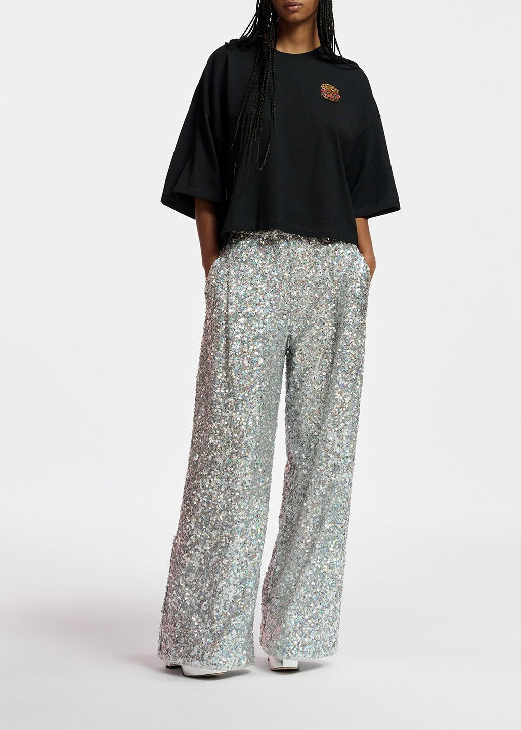 Black organic cotton T-shirt with hamburger embroidery RE—SSENTIEL | Essentiel second hand