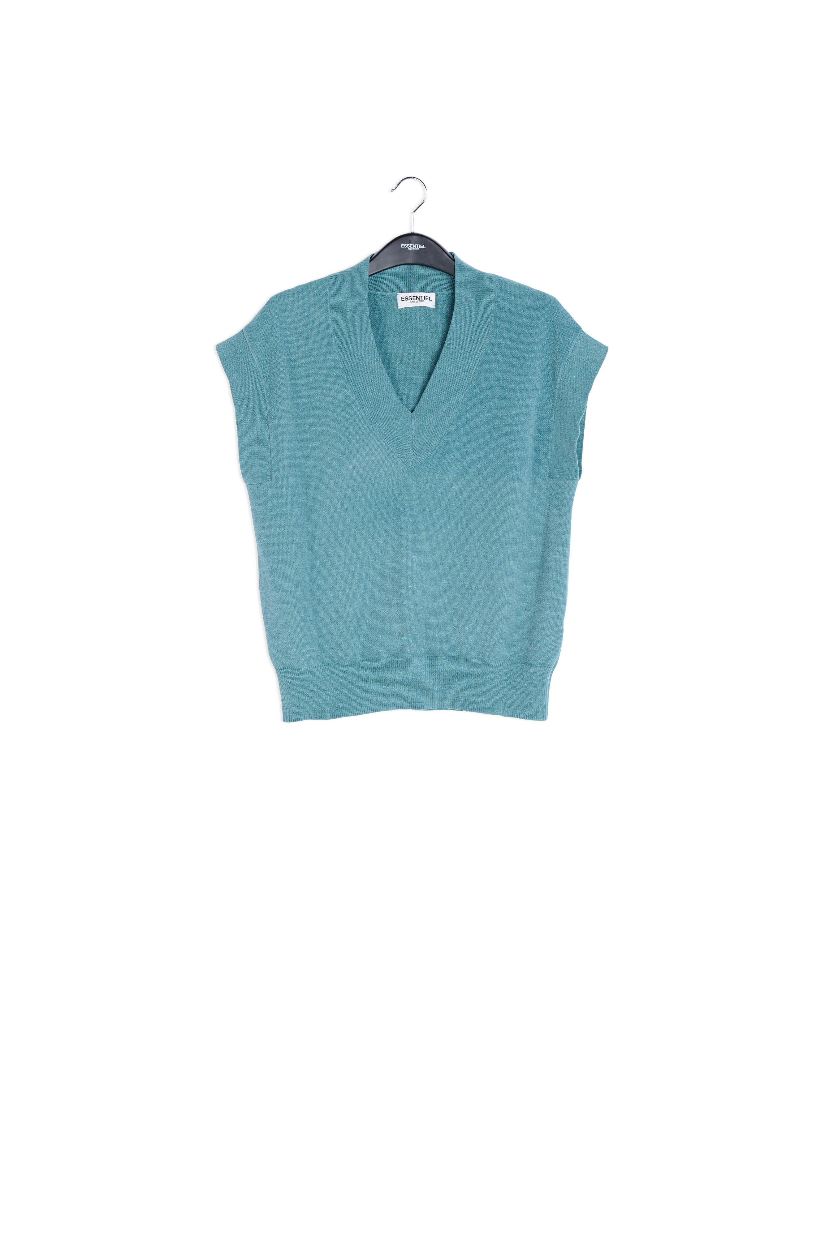 Blue V-neck short-sleeved sweater RE—SSENTIEL | Essentiel second hand