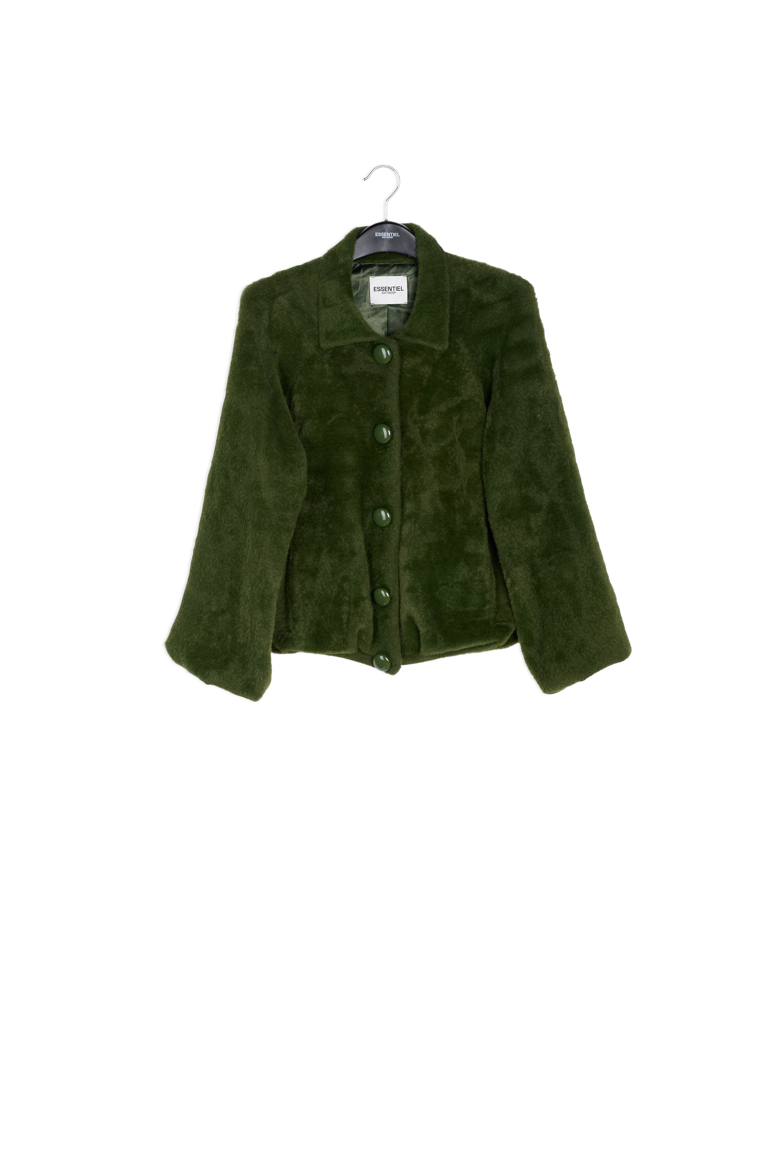Pine green knitted short jacket RE—SSENTIEL | Essentiel second hand