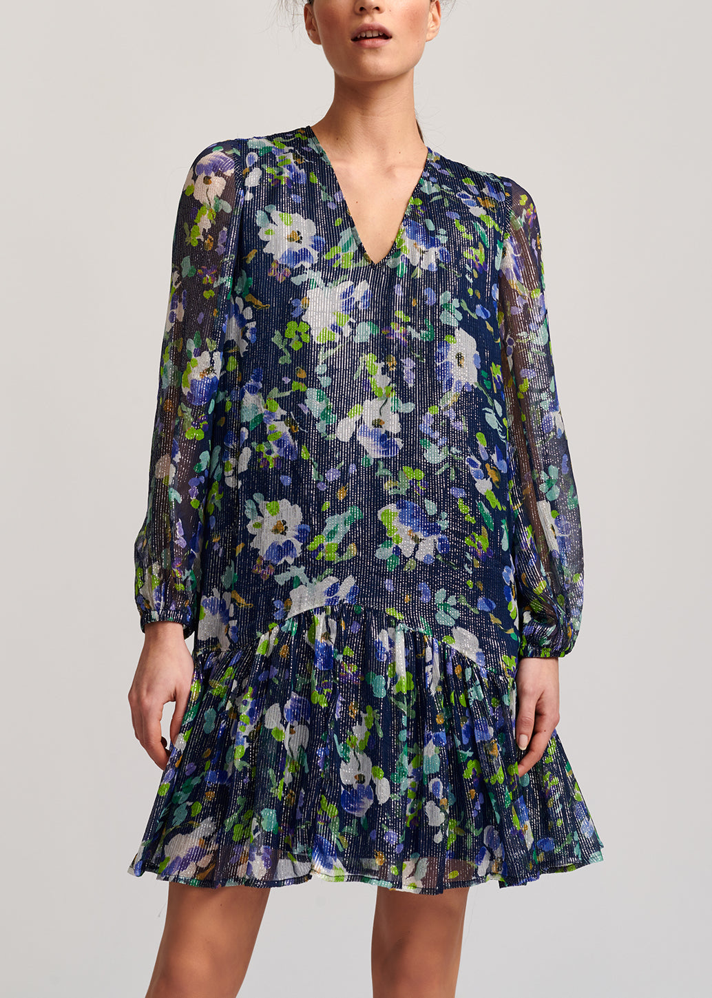 Dark blue floral-print a-line dress RE—SSENTIEL | Essentiel second hand