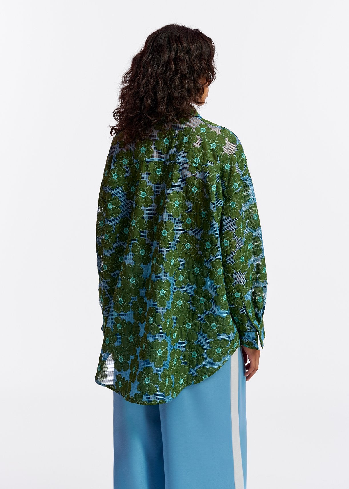 Chemise bleue et verte à  fleurs brodées RE—SSENTIEL | Essentiel second hand