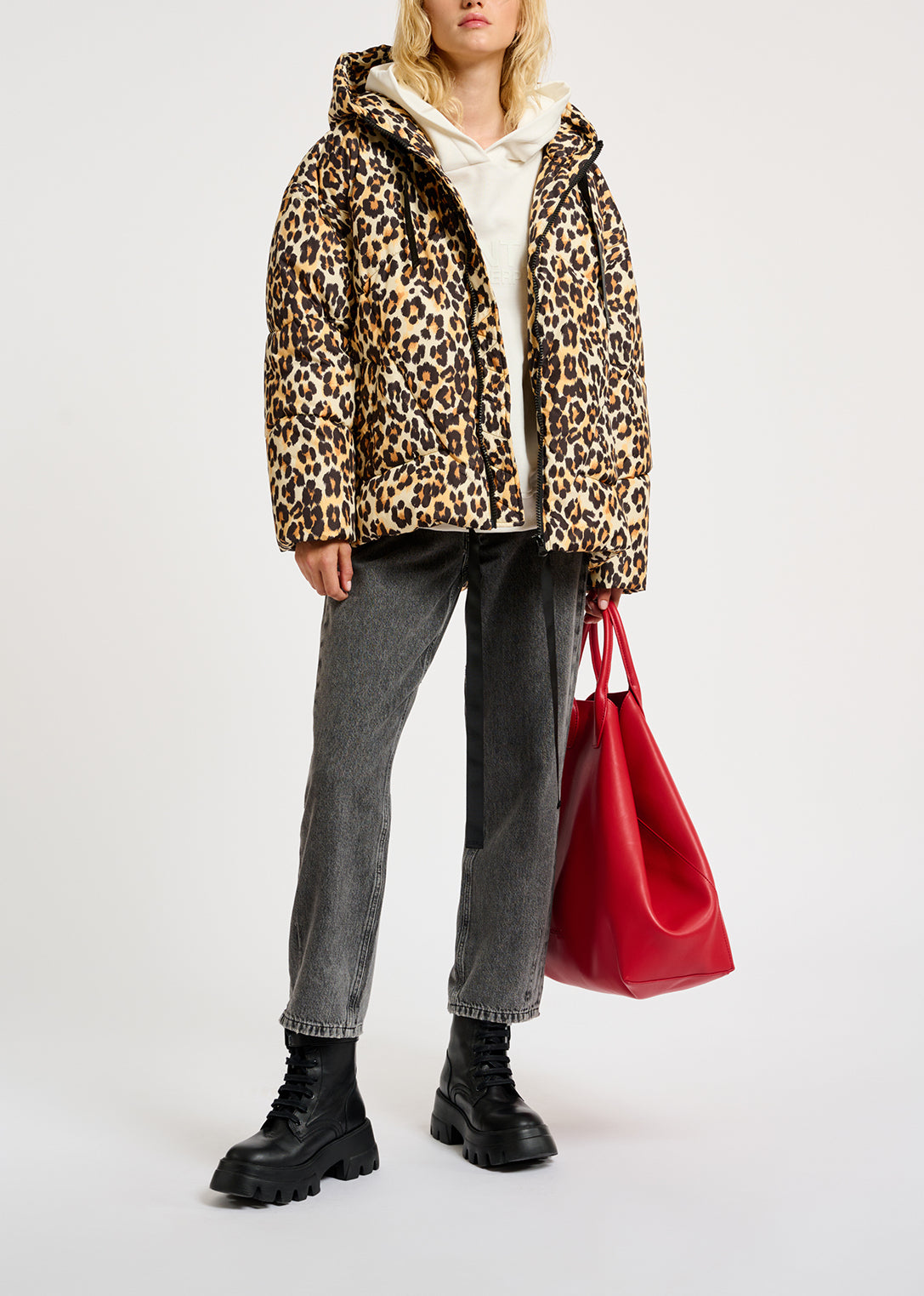 Leopard-print hooded puffer jacket RE—SSENTIEL | Essentiel second hand