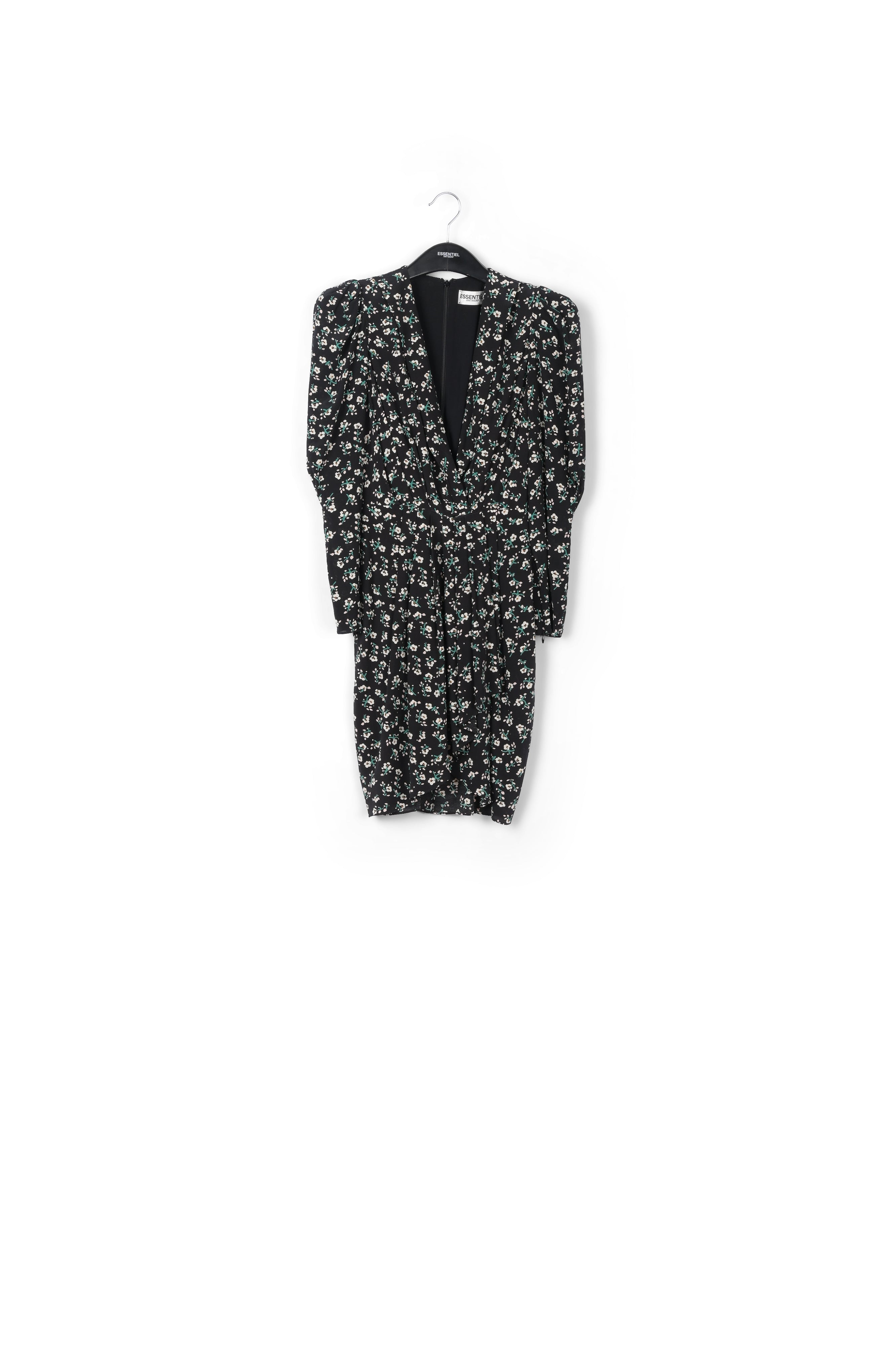 Black floral mini wrap dress RE—SSENTIEL | Essentiel second hand