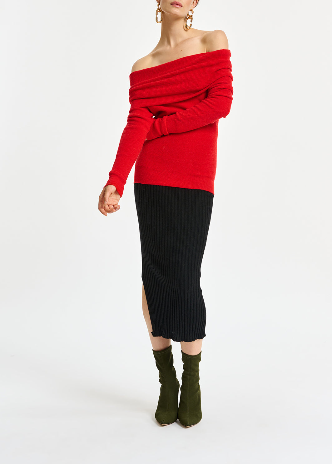 Red off-the-shoulder knit sweater RE—SSENTIEL | Essentiel second hand