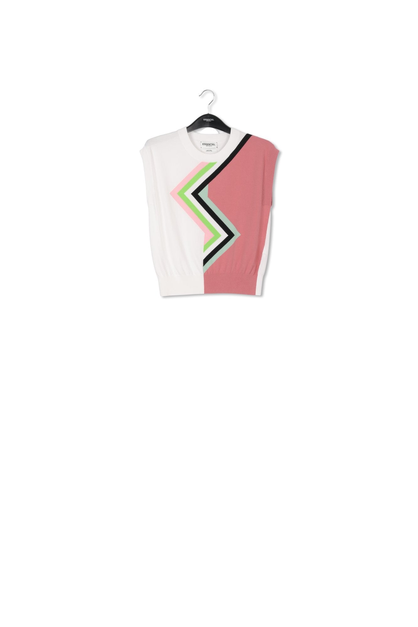 Off-white and vintage pink knit sweater with zigzag pattern RE—SSENTIEL | Essentiel second hand