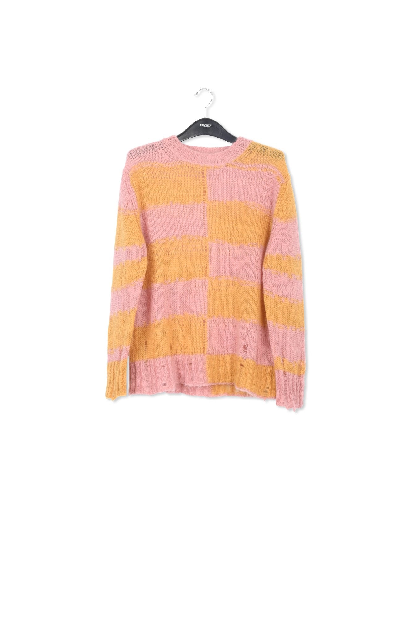 Vintage roze en okergeel gestreepte trui met versleten look RE—SSENTIEL | Essentiel second hand