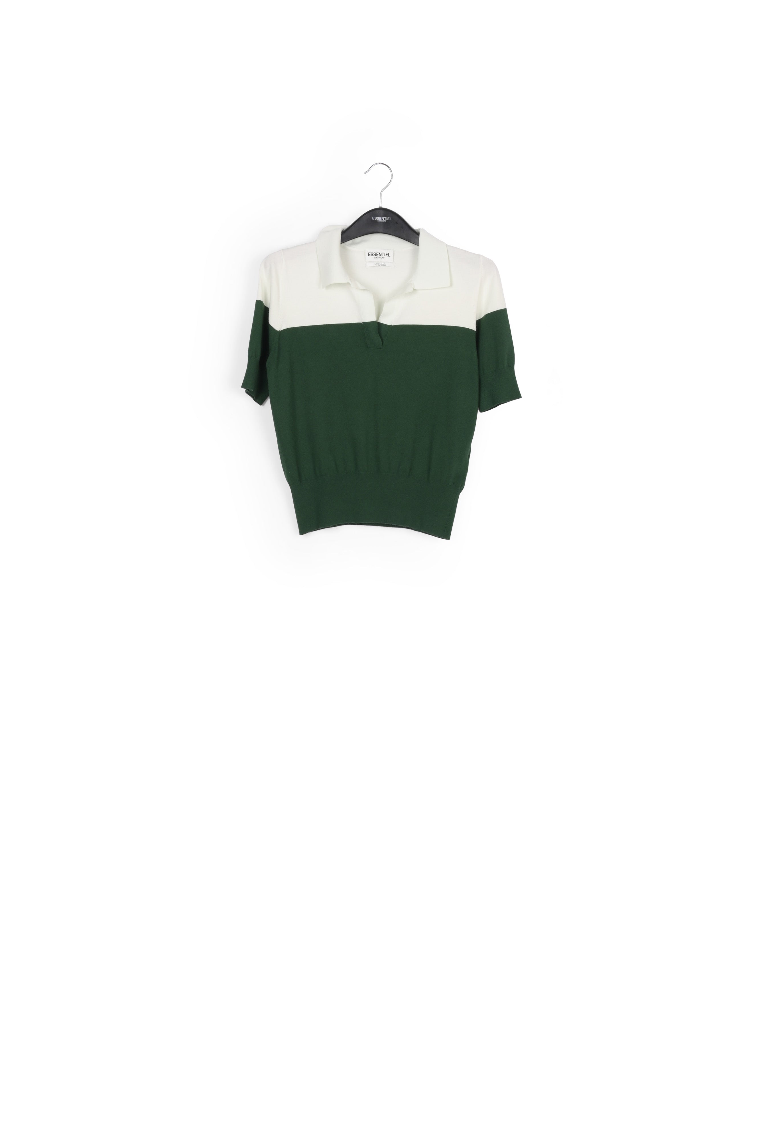 Dark green and white knitted polo top RE—SSENTIEL | Essentiel second hand