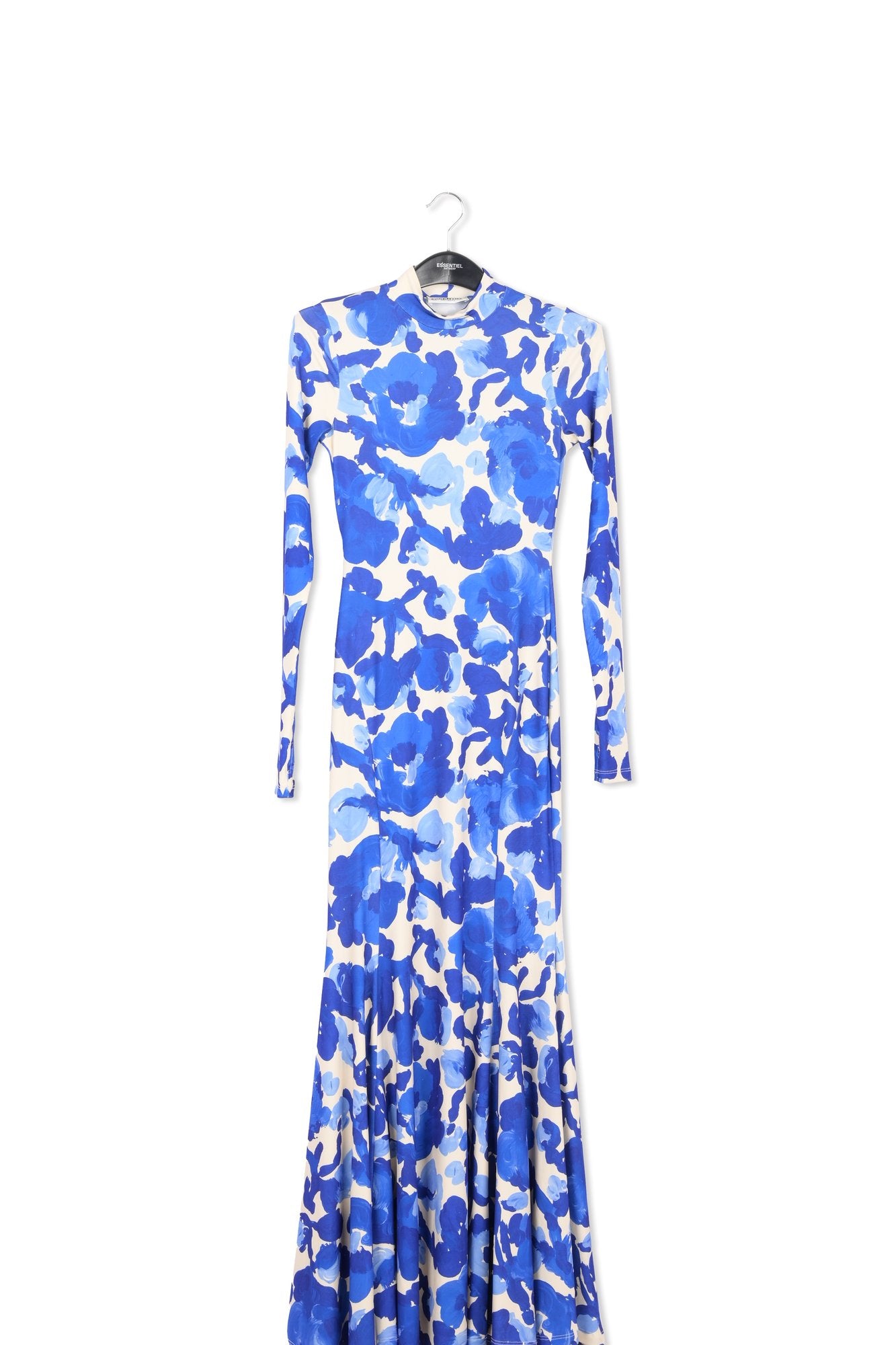 White and blue floral print stretch-jersey maxi dress RE—SSENTIEL | Essentiel second hand