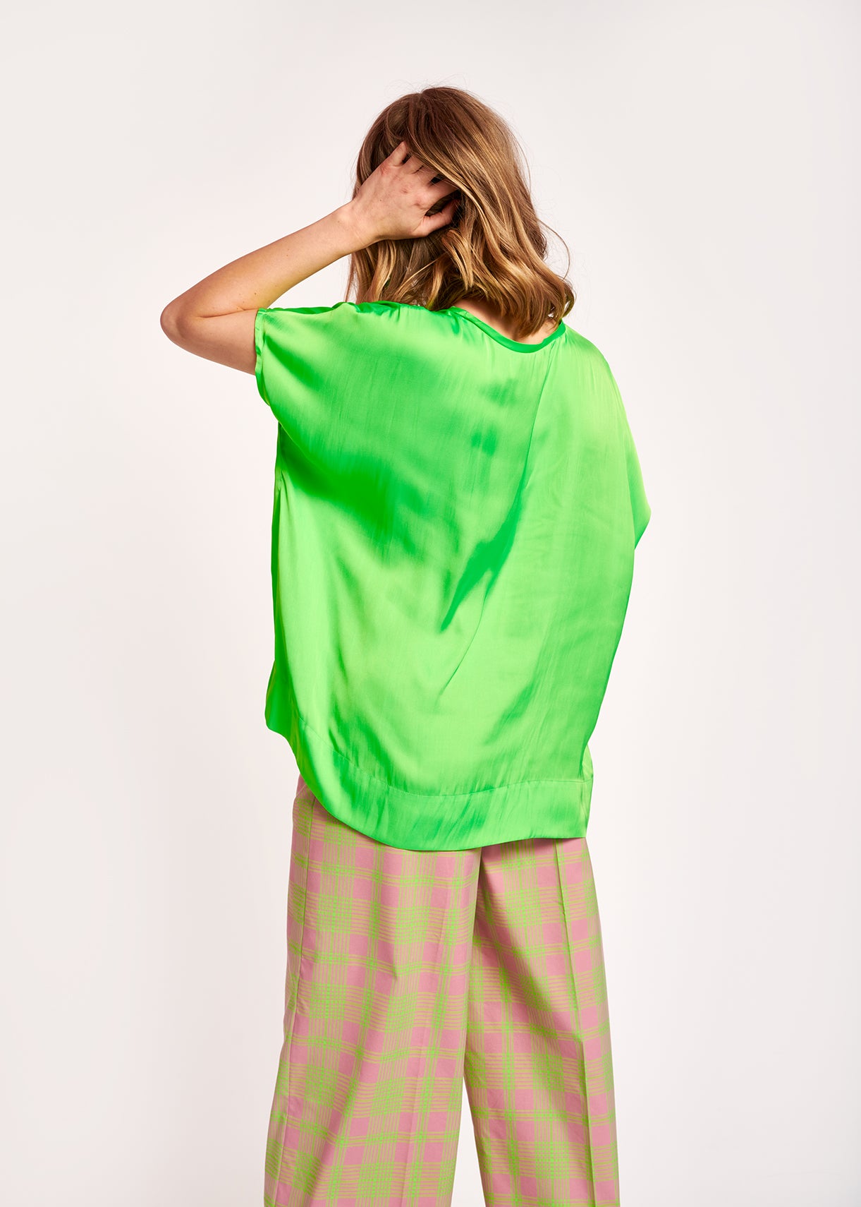 Dusty pink plaid wide-leg pants RE—SSENTIEL | Essentiel second hand