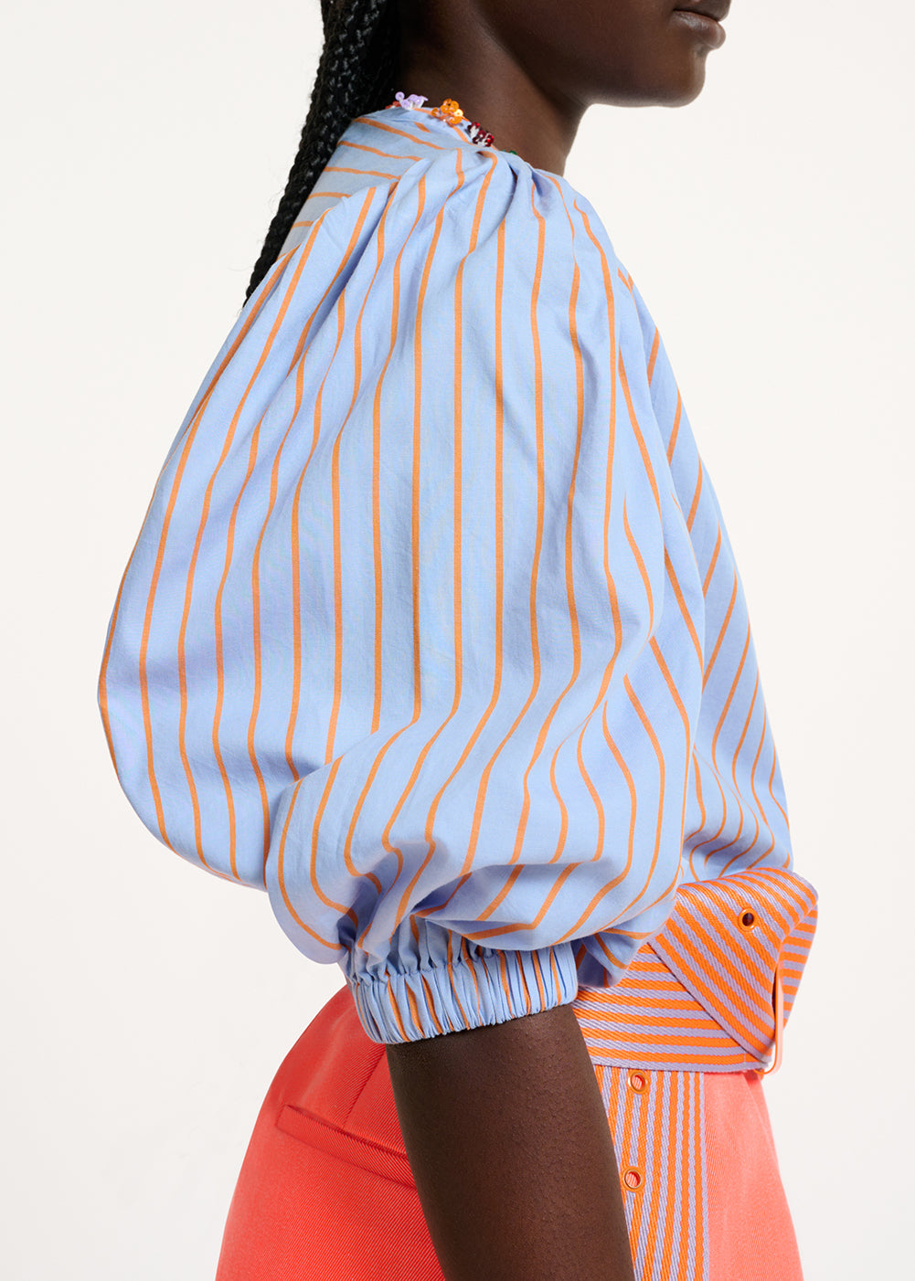 Light blue and orange striped cotton shirt with bead embellishments RE—SSENTIEL | Essentiel second hand