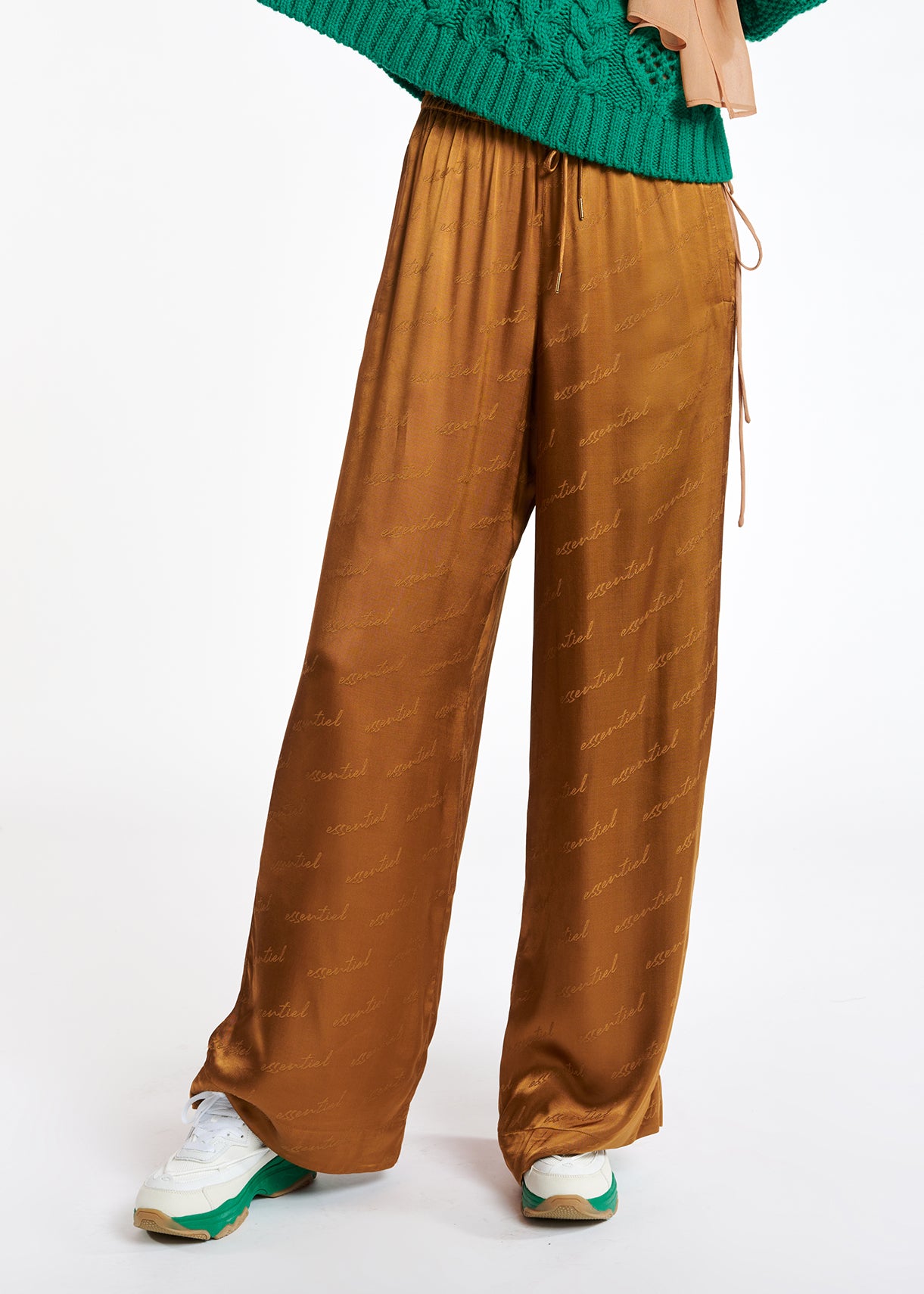 Bronze satin jacquard wide-leg pants RE—SSENTIEL | Essentiel second hand
