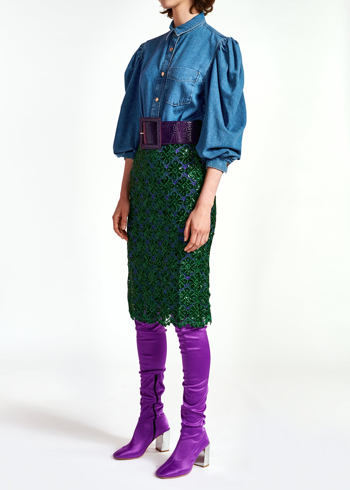 Dark green embellished lace pencil skirt RE—SSENTIEL | Essentiel second hand