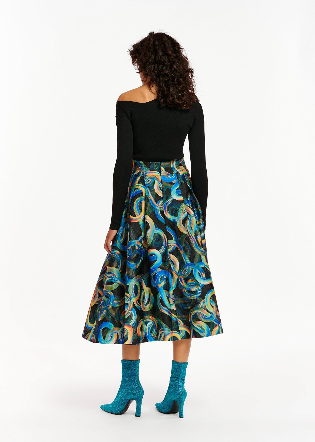 Black jacquard pleated midi skirt with abstract print RE—SSENTIEL | Essentiel second hand