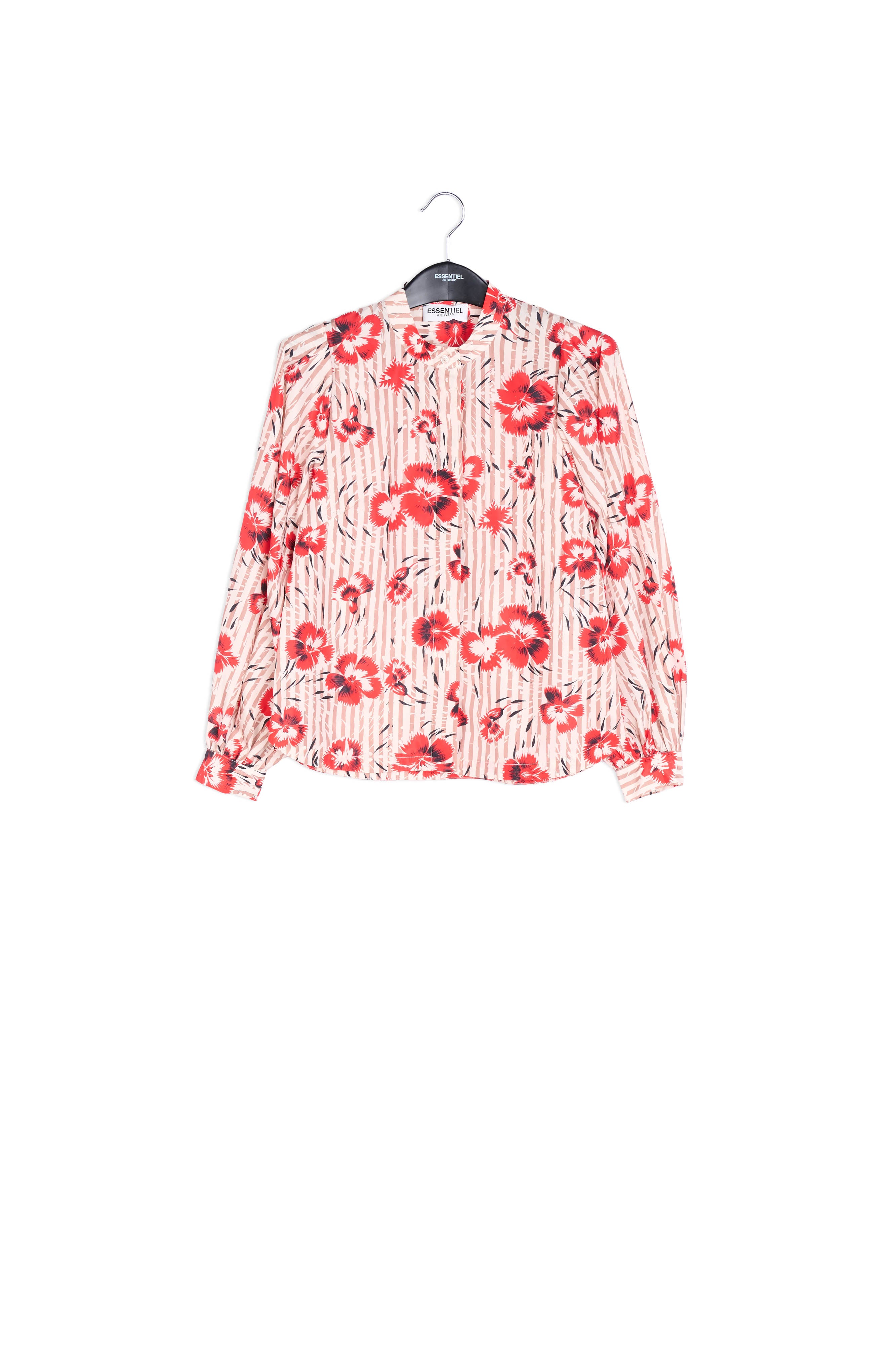 Stripe and green floral print puffed-sleeve top RE—SSENTIEL | Essentiel second hand