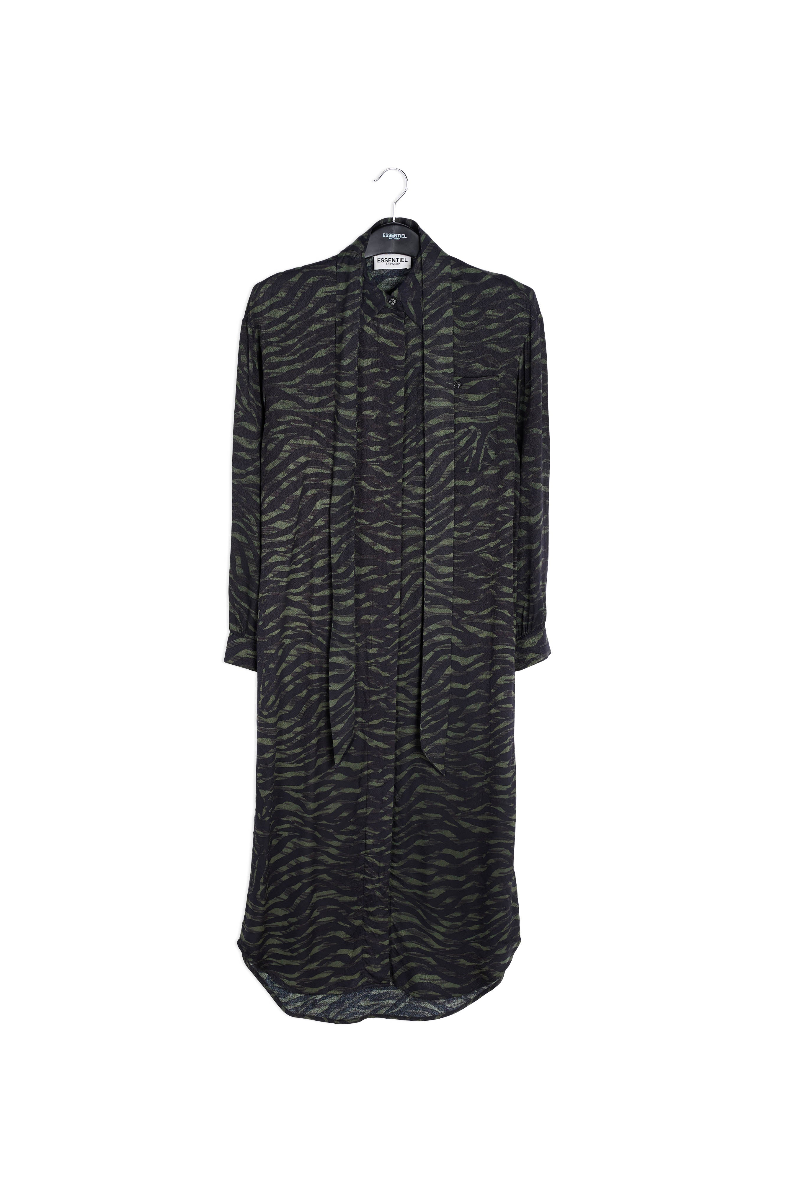 Green and black zebra print midi shirt dress RE—SSENTIEL | Essentiel second hand