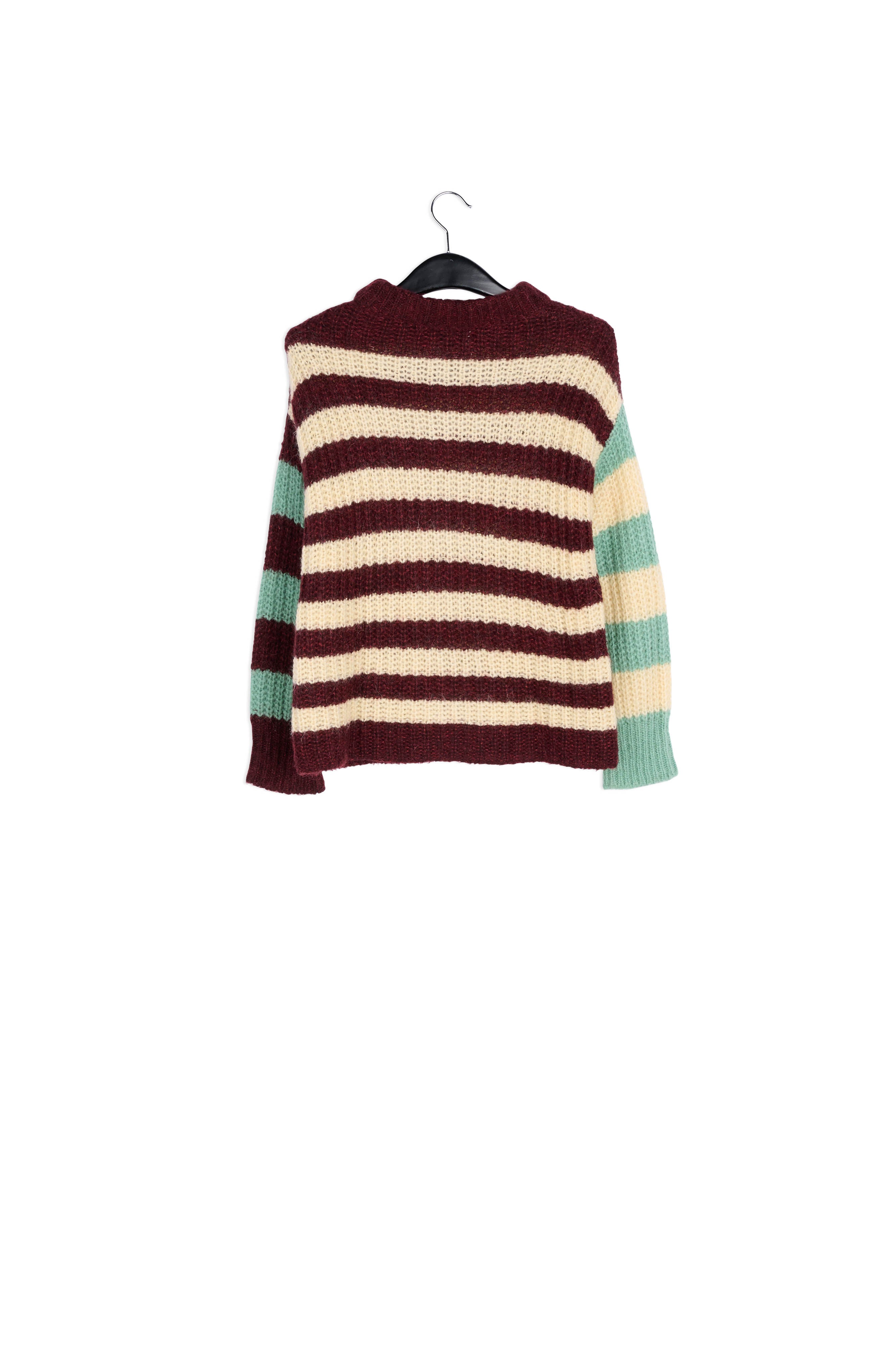 Off-white, burgundy and mint green striped ribbed-knit sweater RE—SSENTIEL | Essentiel second hand