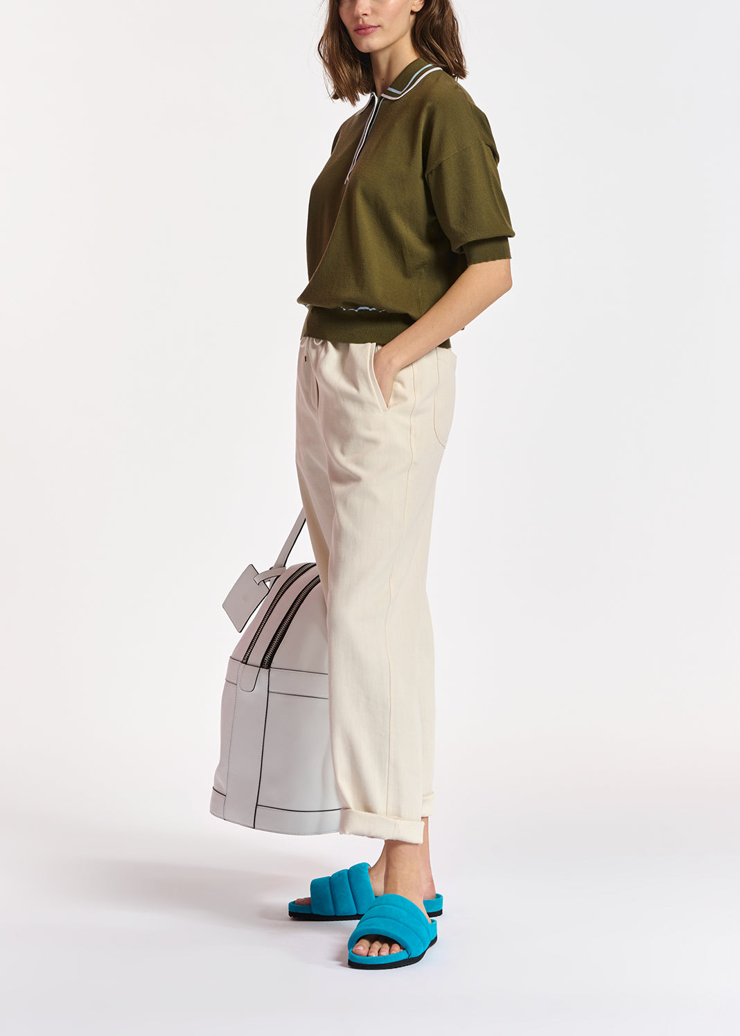 Khaki knitted polo top RE—SSENTIEL | Essentiel second hand