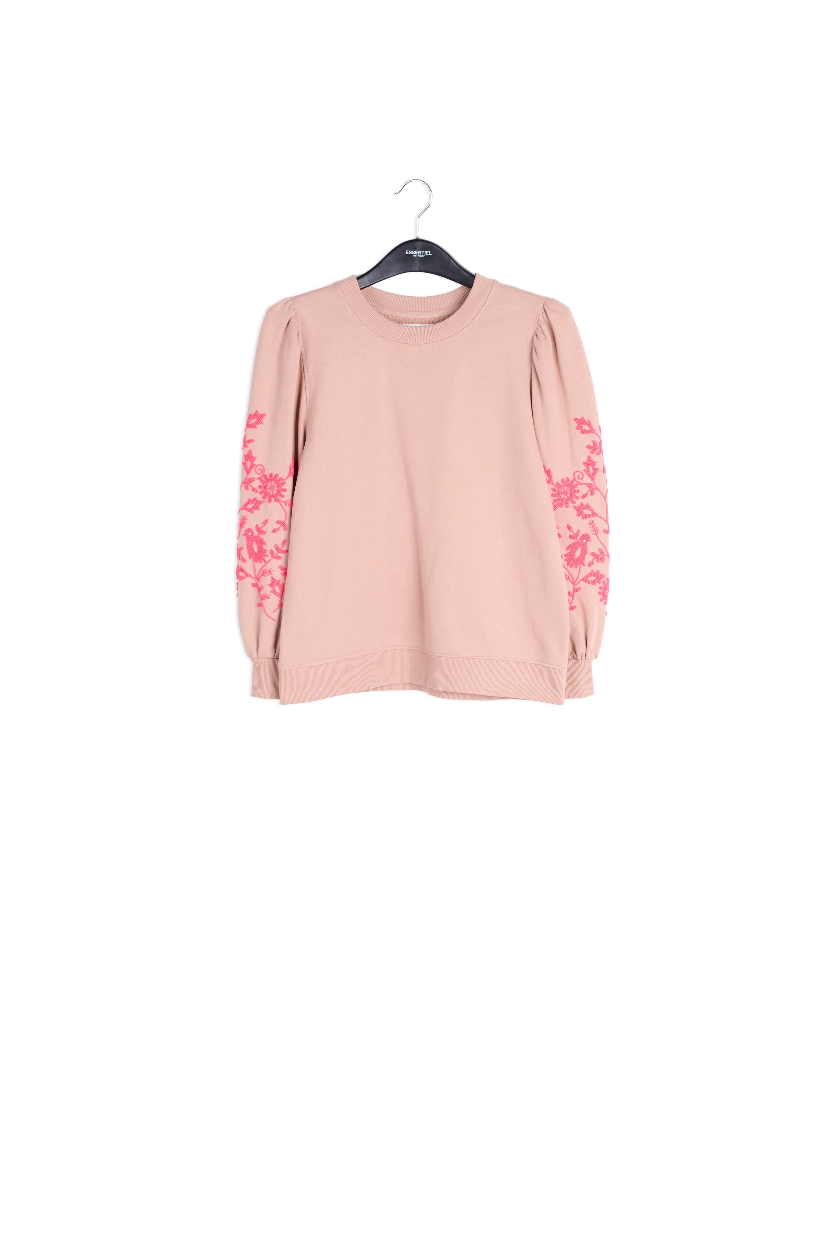 Vintage pink sweatshirt with pink floral beaded embroideries RE—SSENTIEL | Essentiel second hand