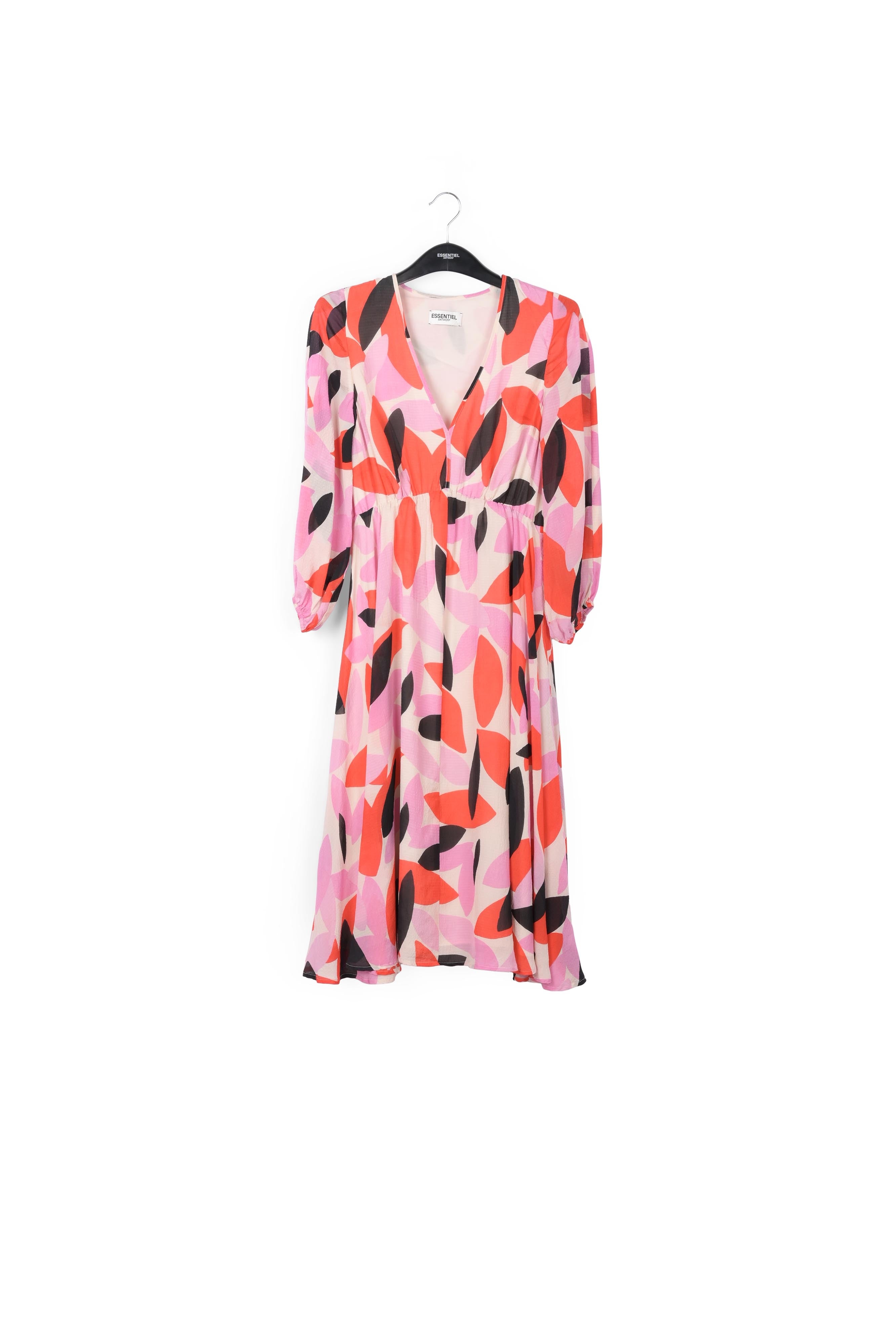 Robe midi à imprimé abstrait blanc cassé, rouge et rose RE—SSENTIEL | Essentiel second hand