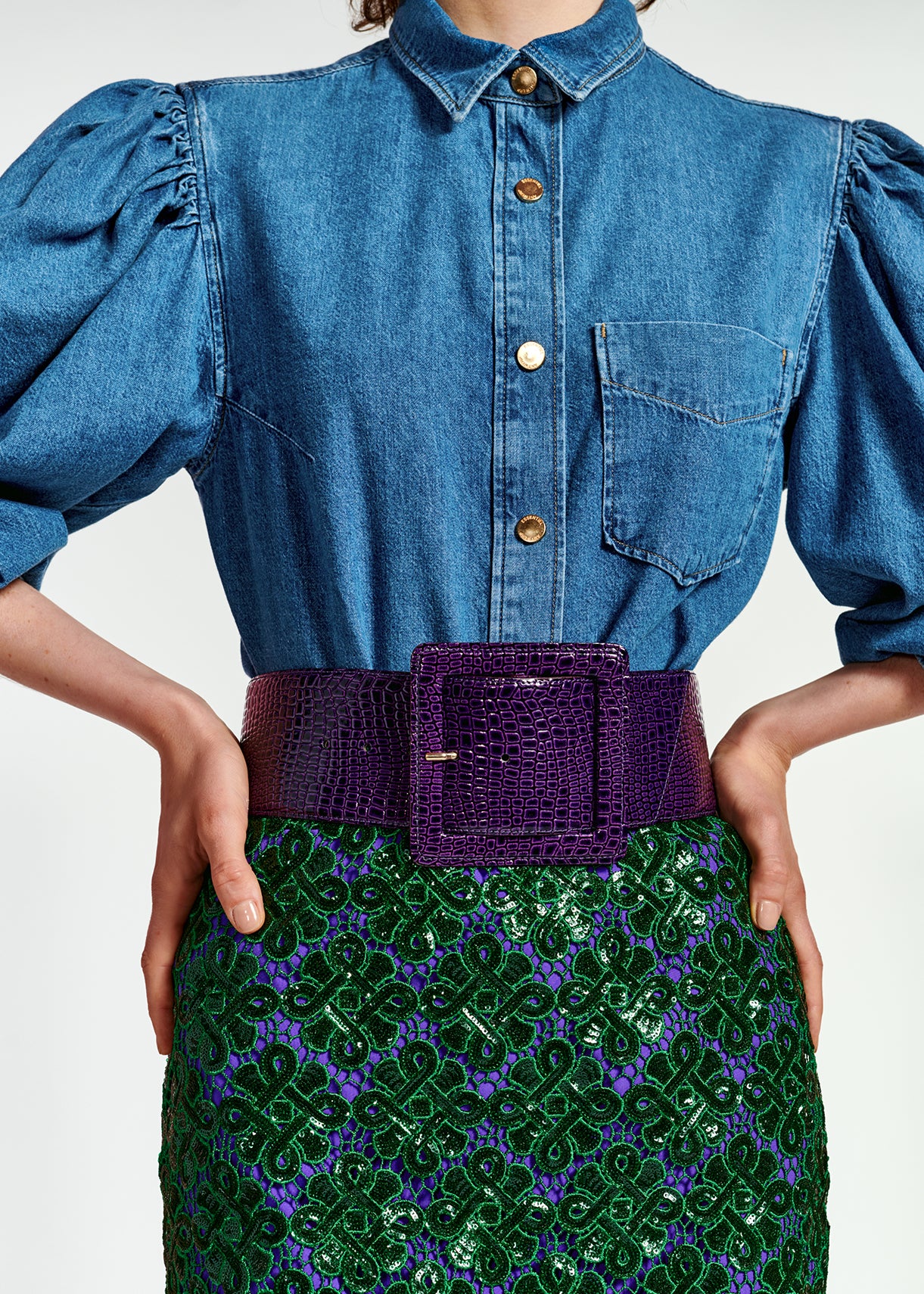 Dark green embellished lace pencil skirt RE—SSENTIEL | Essentiel second hand