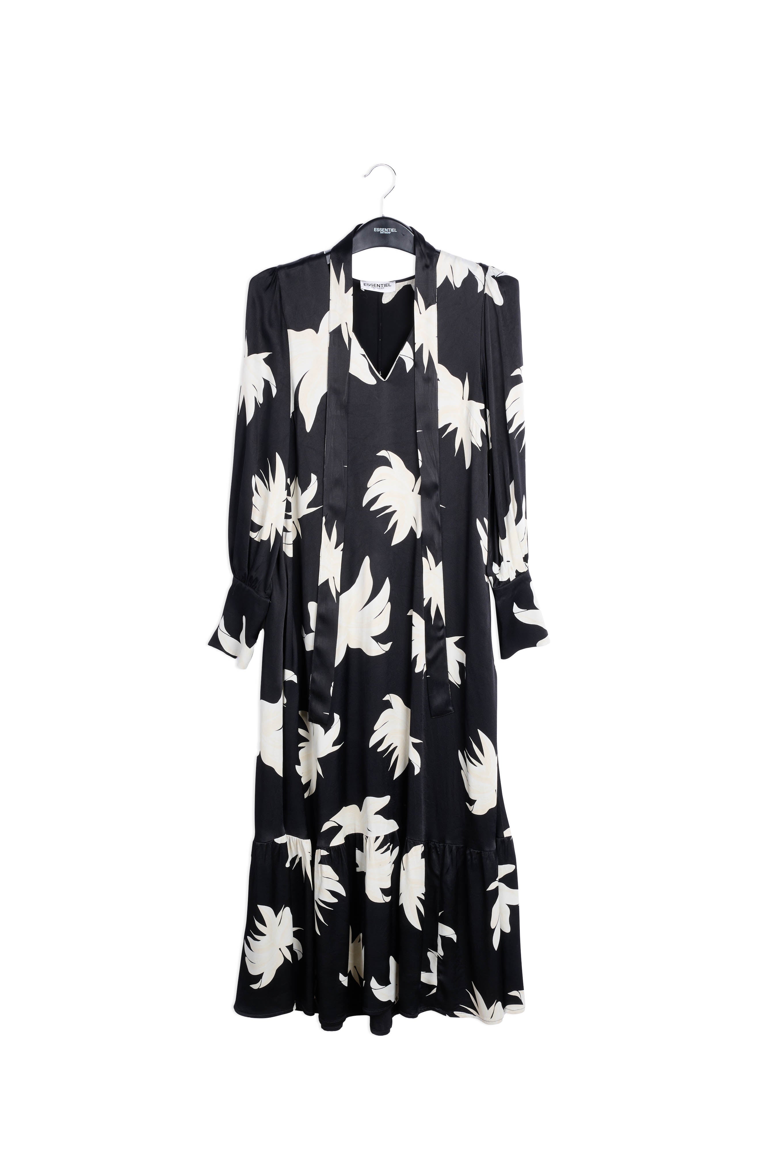 Black and off-white floral print maxi dress RE—SSENTIEL | Essentiel second hand