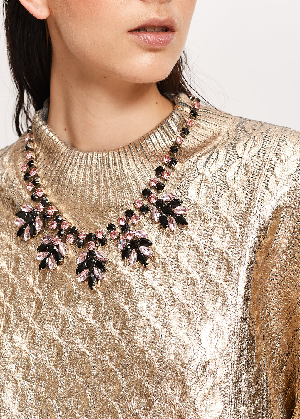 Gold metallic cable-knit sweater RE—SSENTIEL | Essentiel second hand