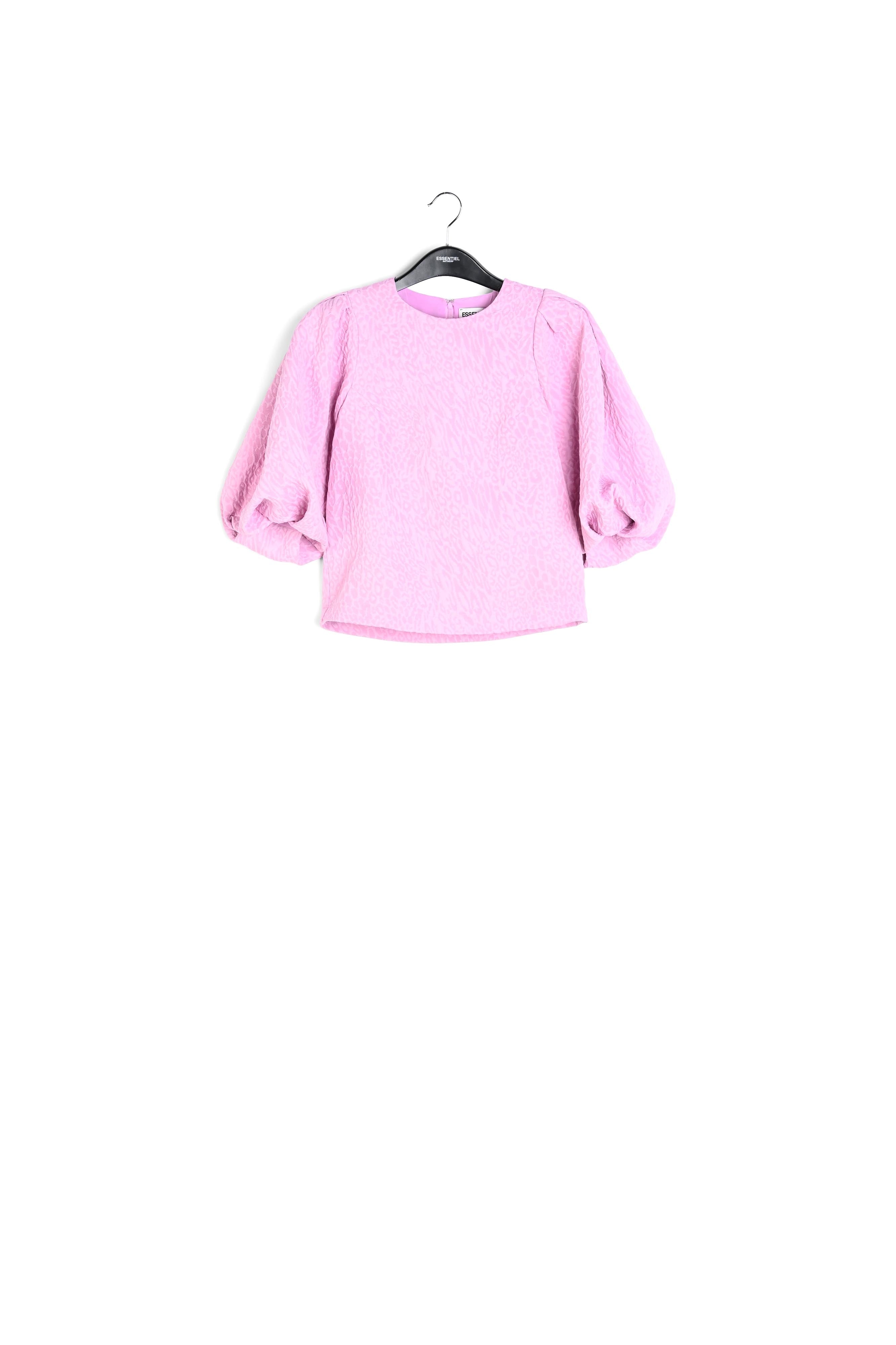 Light pink jacquard top with puffed sleeves RE—SSENTIEL | Essentiel second hand