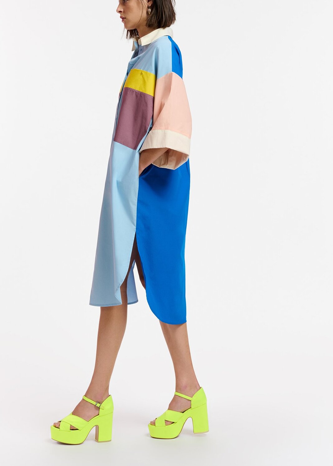 Blue, mauve and yellow color-blocking shirt dress RE—SSENTIEL | Essentiel second hand
