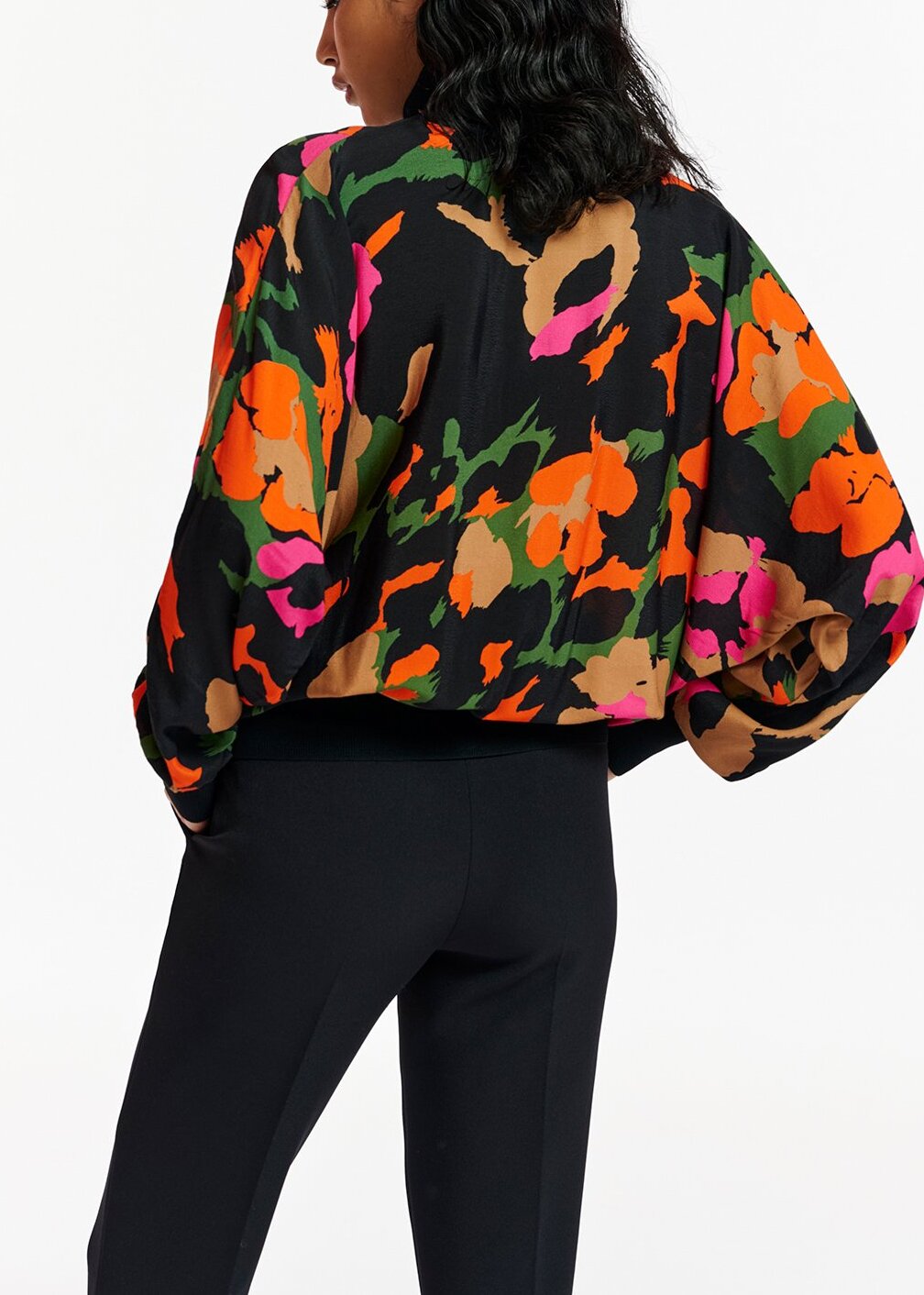 Black abstract-print top with rib-knitted trims RE—SSENTIEL | Essentiel second hand