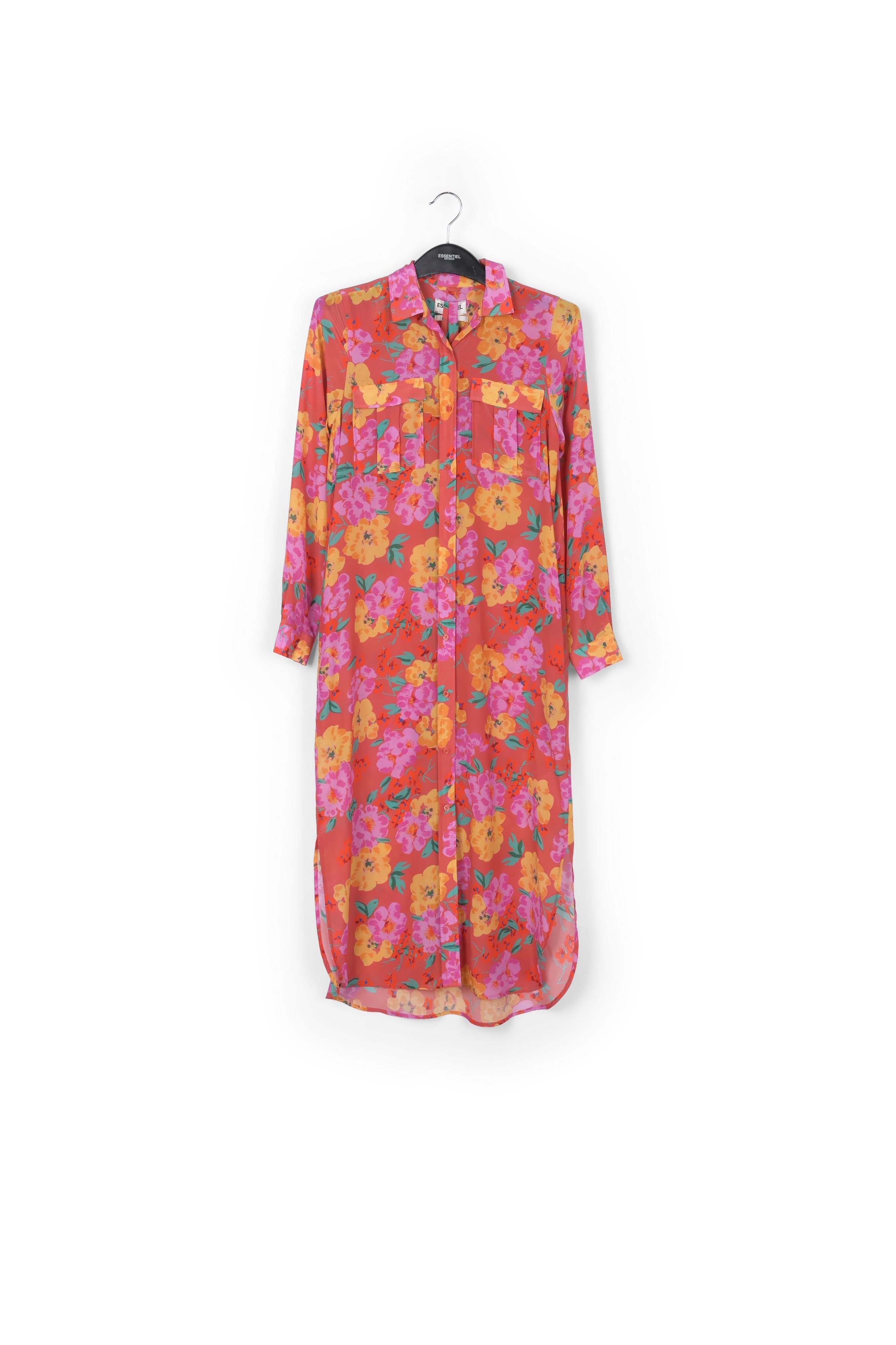 Robe chemisier en soie corail fleurie RE—SSENTIEL | Essentiel second hand