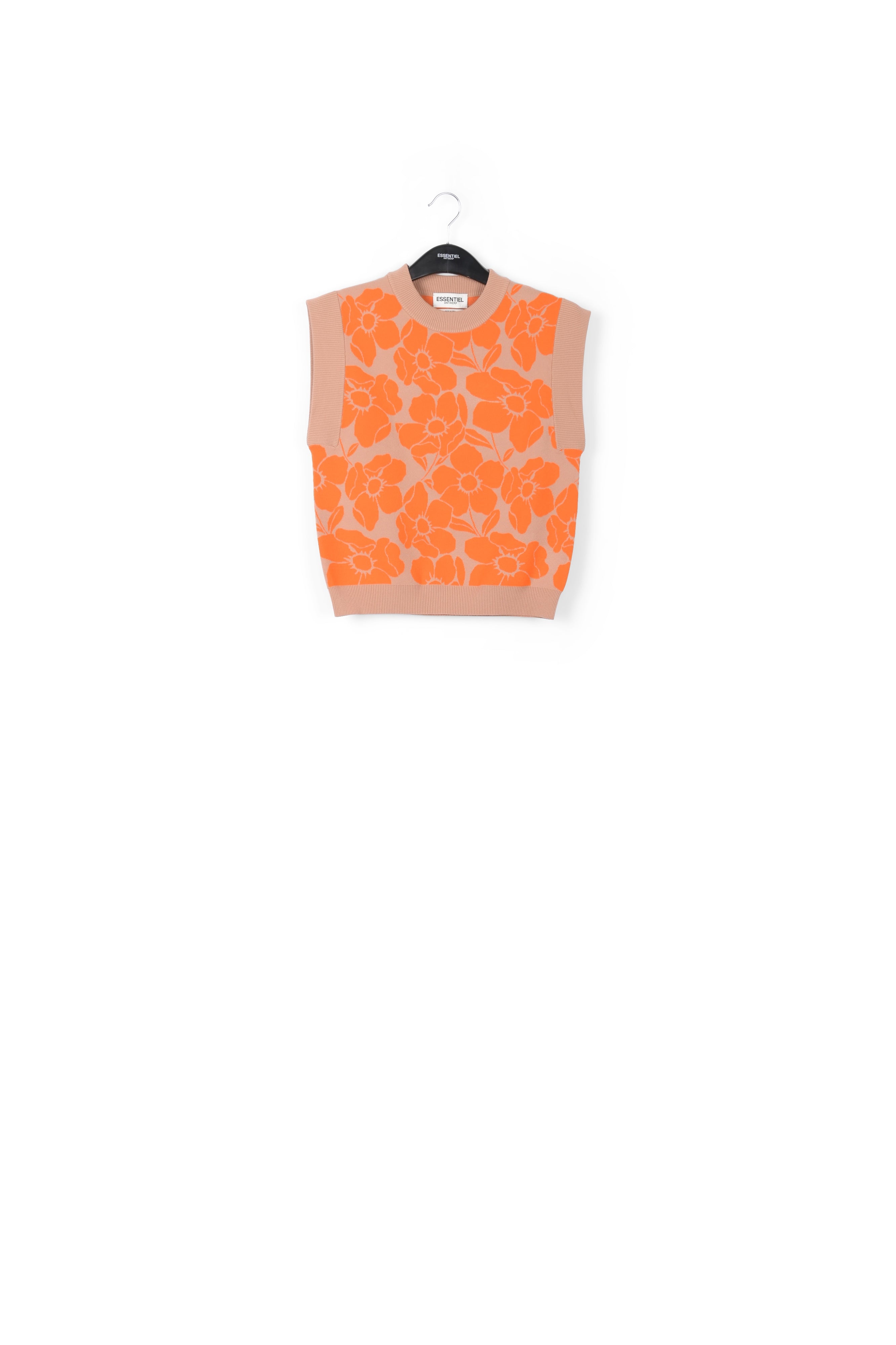 Beige and orange floral jacquard-knit sleeveless top RE—SSENTIEL | Essentiel second hand