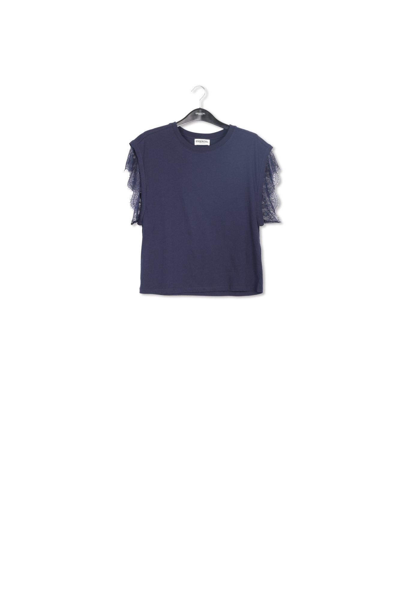 T-shirt en coton bio bleu foncé avec dentelle RE—SSENTIEL | Essentiel second hand