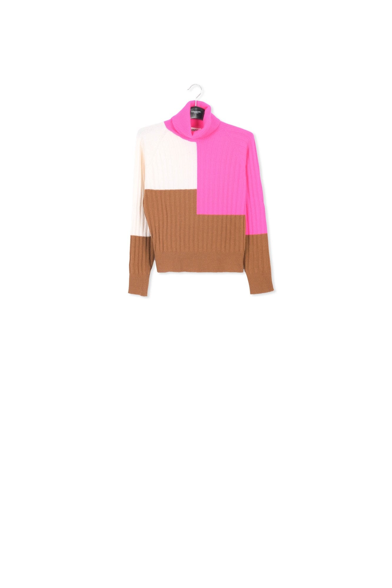 Brown, off-white and neon pink rib-knit sweater RE—SSENTIEL | Essentiel second hand