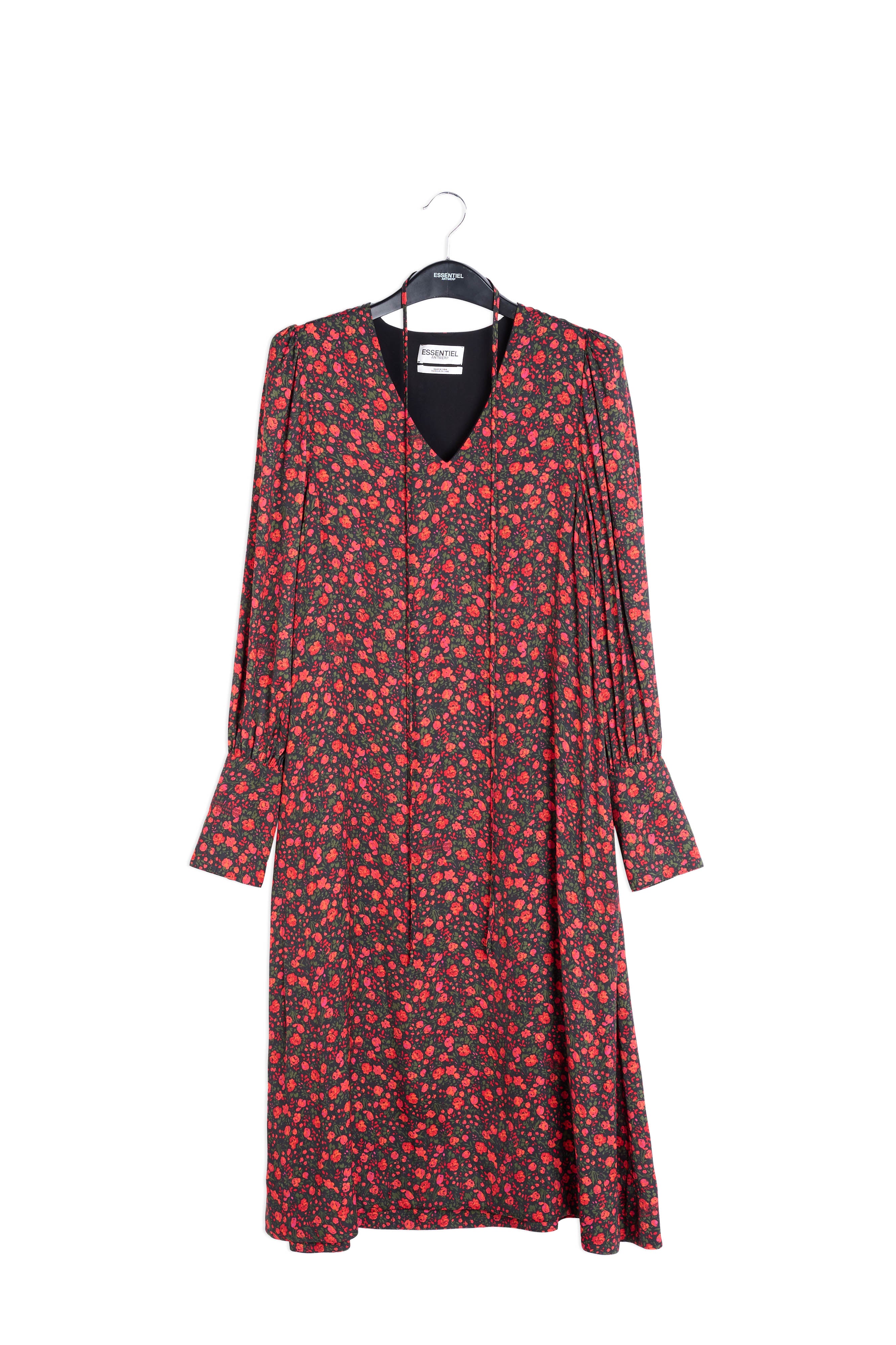 Black and red floral print maxi dress RE—SSENTIEL | Essentiel second hand