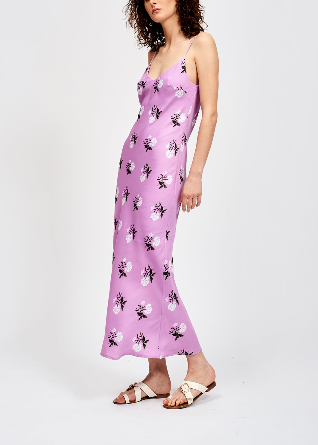Lilac floral print maxi slip dress RE—SSENTIEL | Essentiel second hand