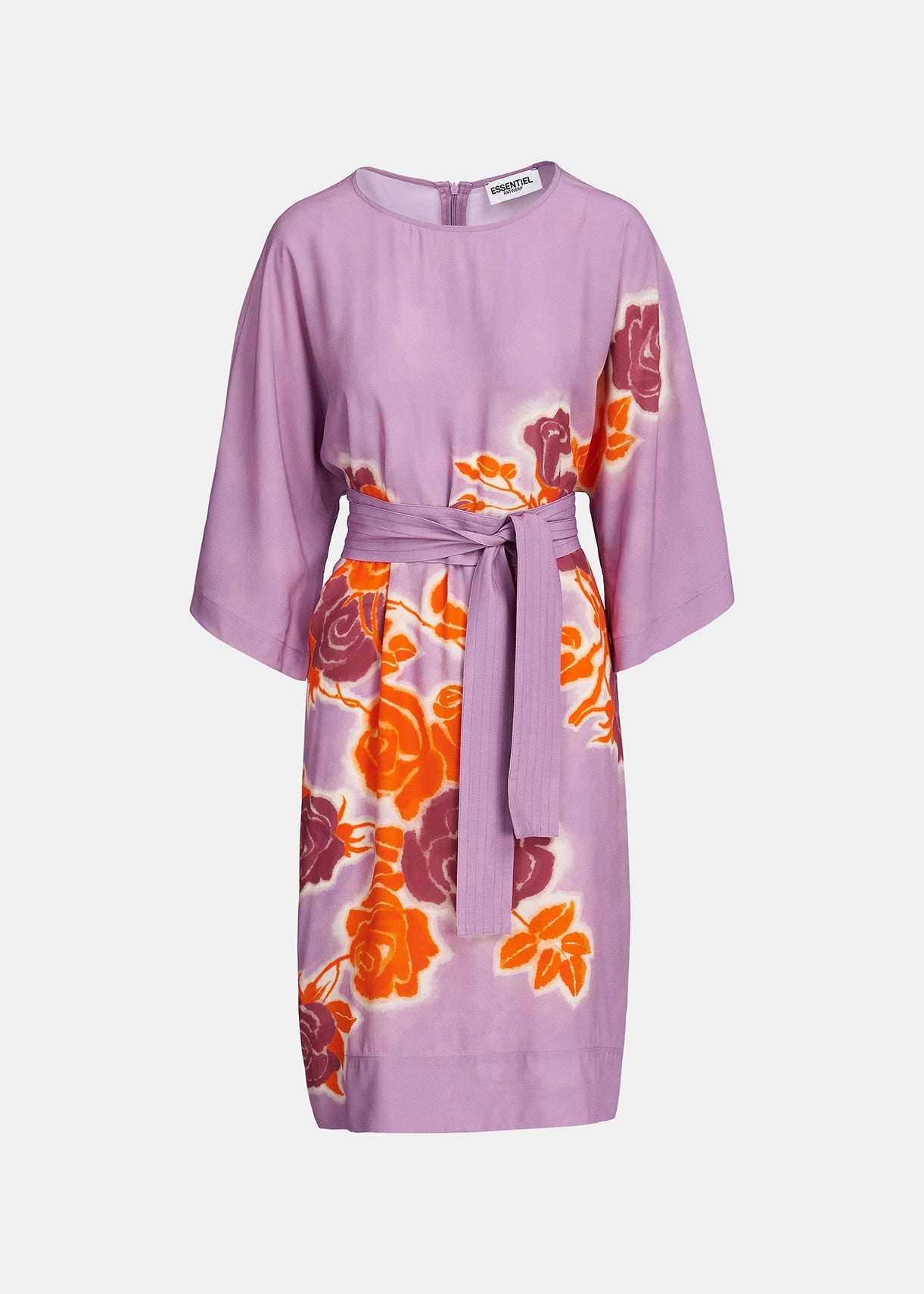 Lilac, orange and purple floral print knee-length dress RE—SSENTIEL | Essentiel second hand