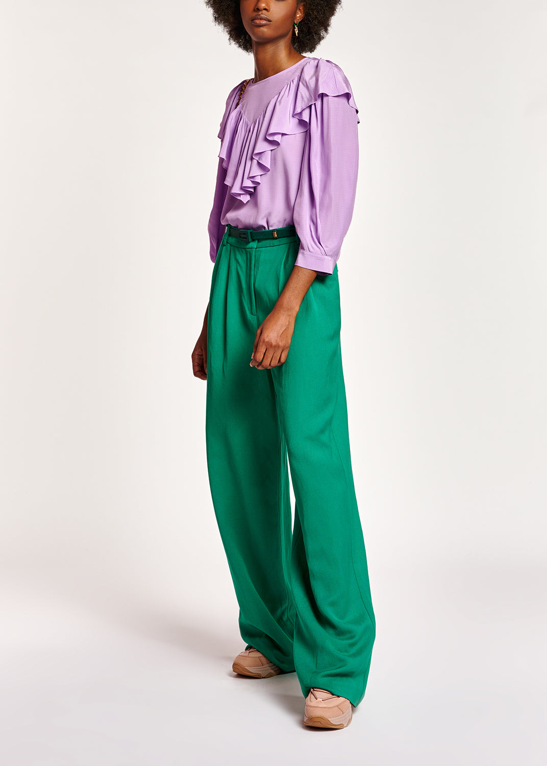 Lilac fluid loose-fit top with ruffles RE—SSENTIEL | Essentiel second hand