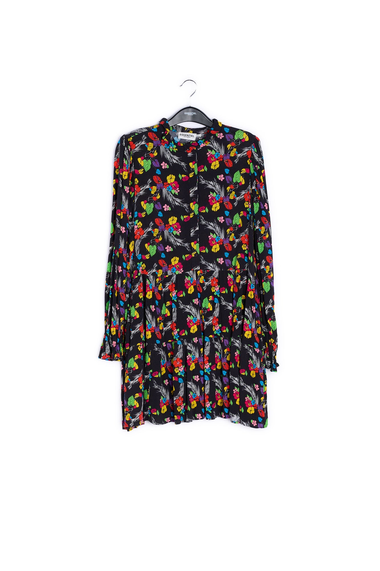 Black tropical print mini dress RE—SSENTIEL | Essentiel second hand