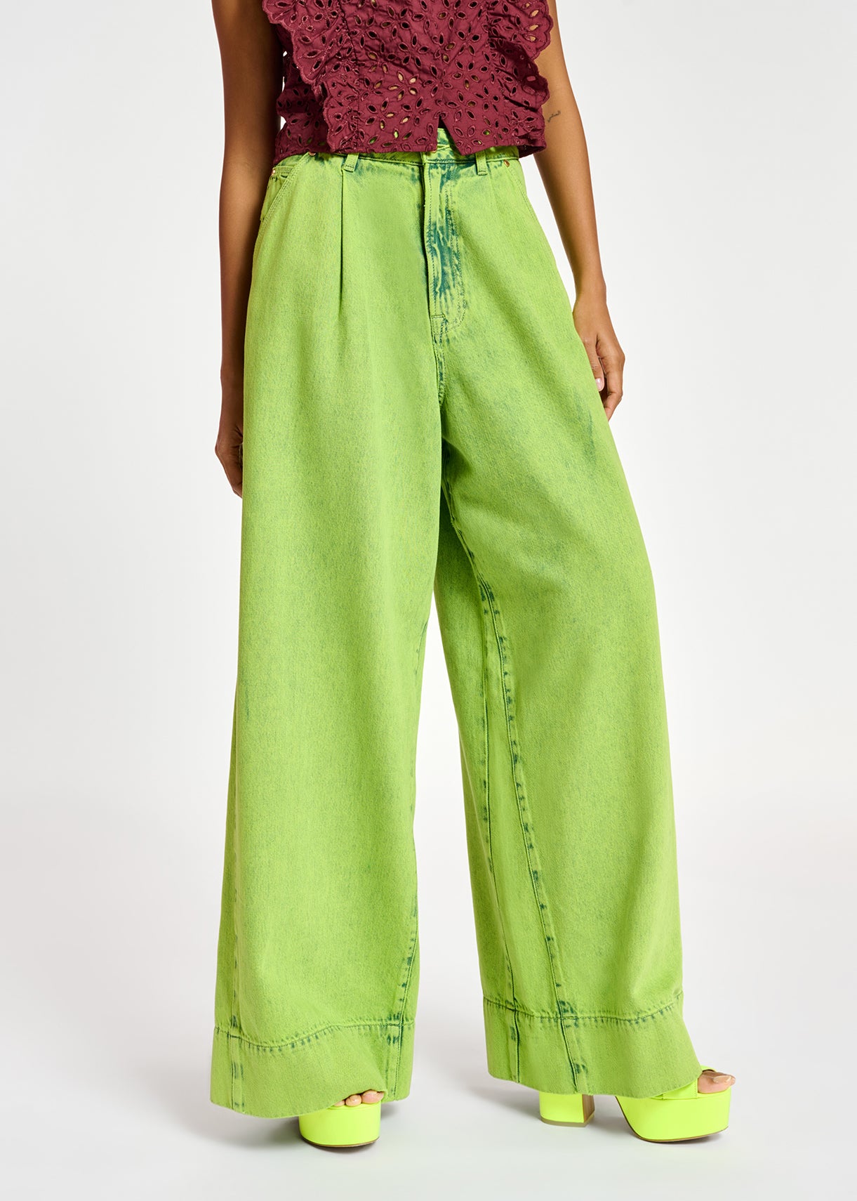 Lime green overdyed wide-leg jeans RE—SSENTIEL | Essentiel second hand