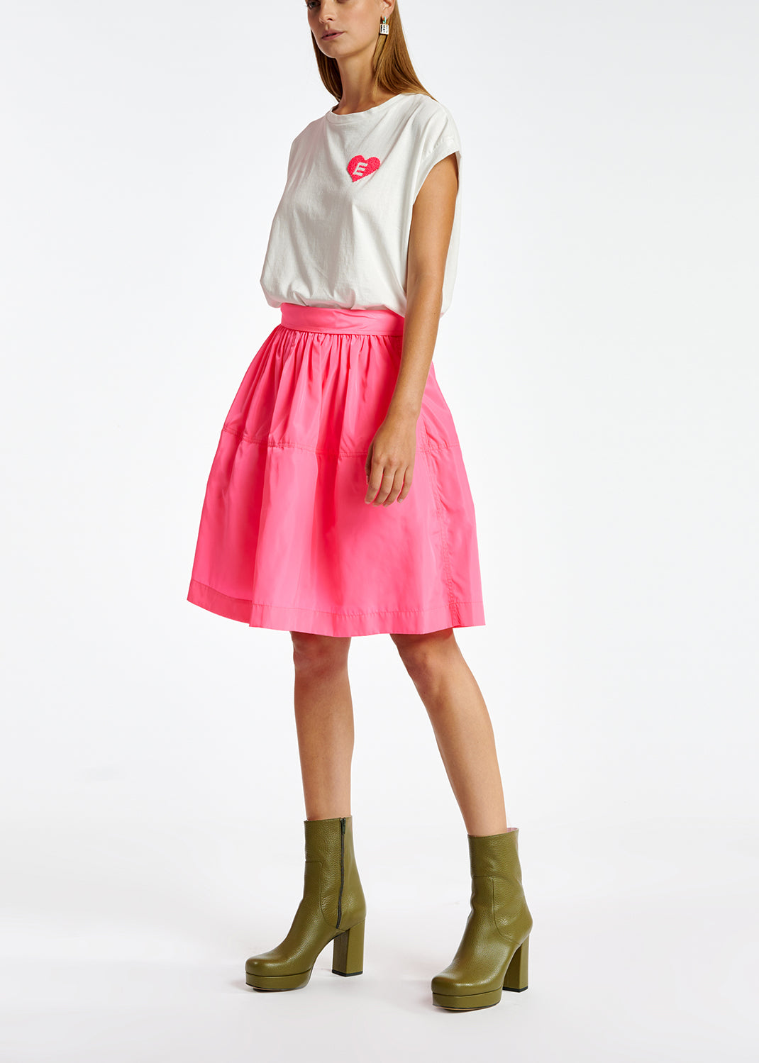 Neon pink gathered mini skirt RE—SSENTIEL | Essentiel second hand