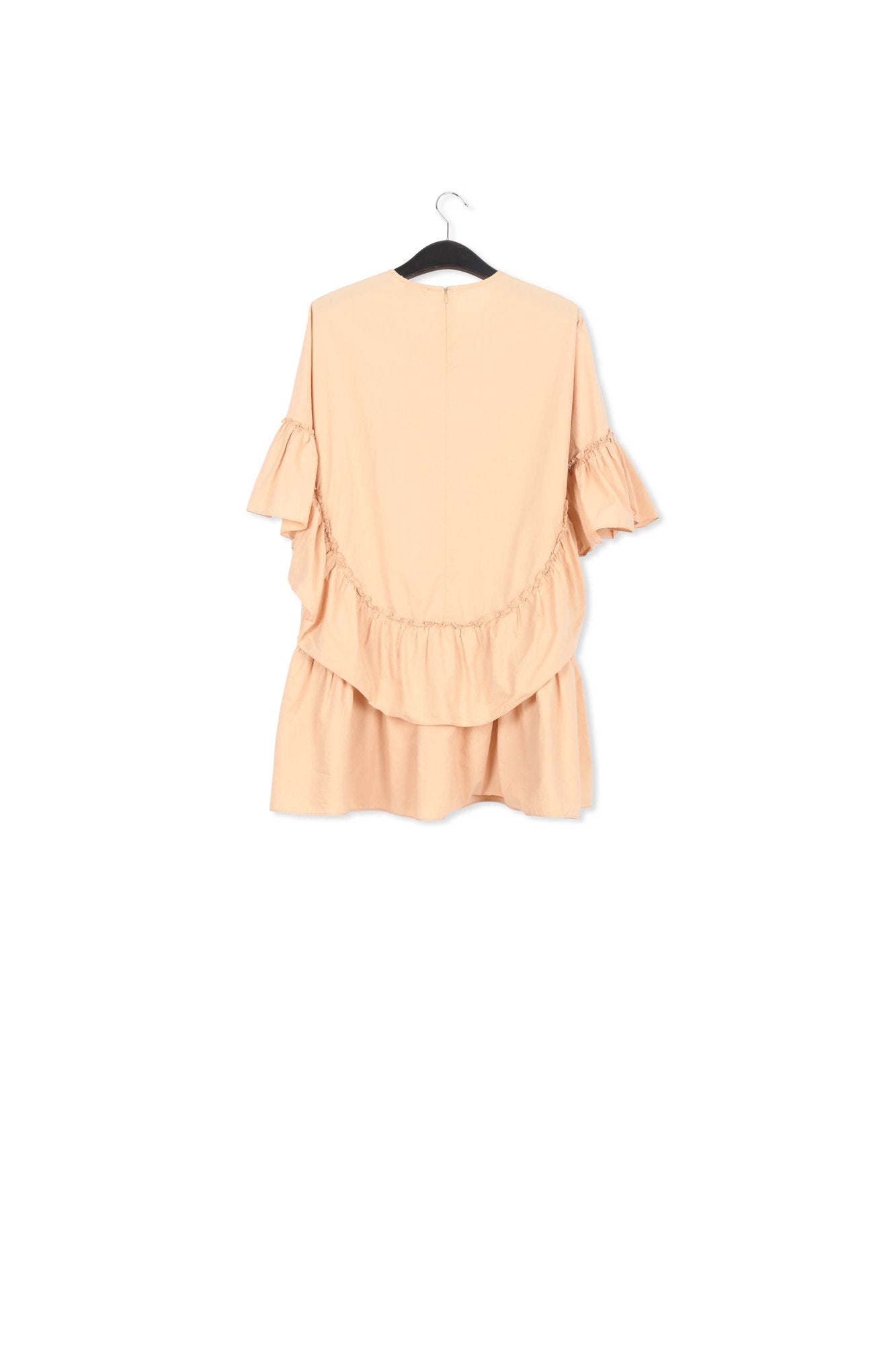 Beige ruffled cotton dress with floral print RE—SSENTIEL | Essentiel second hand