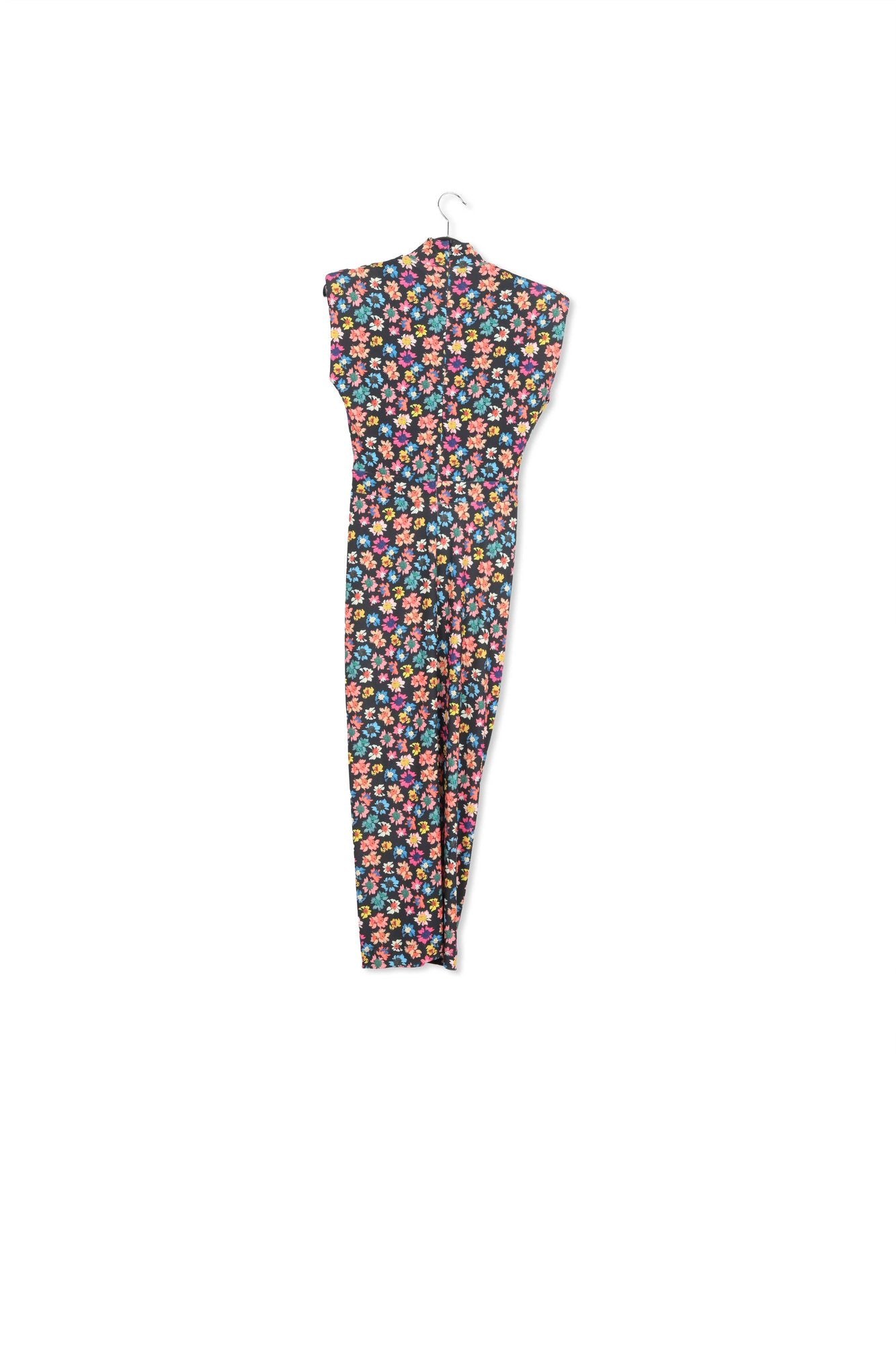 Black stretch-jersey midi dress with multicolor floral print RE—SSENTIEL | Essentiel second hand