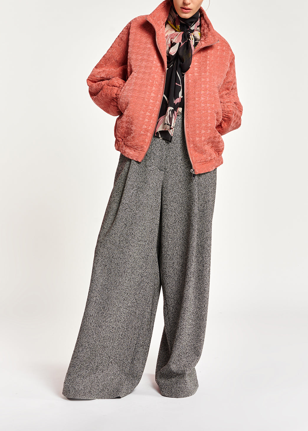 Pink houndstooth jacquard bomber jacket RE—SSENTIEL | Essentiel second hand