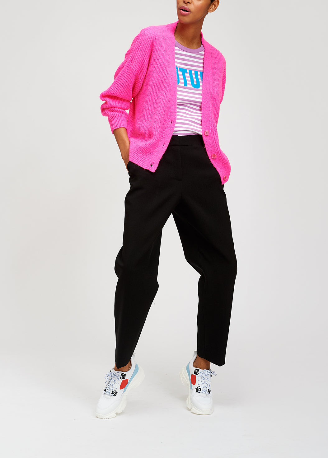 Knitted ribbed cardigan in fuchsia with mohair RE—SSENTIEL | Essentiel second hand