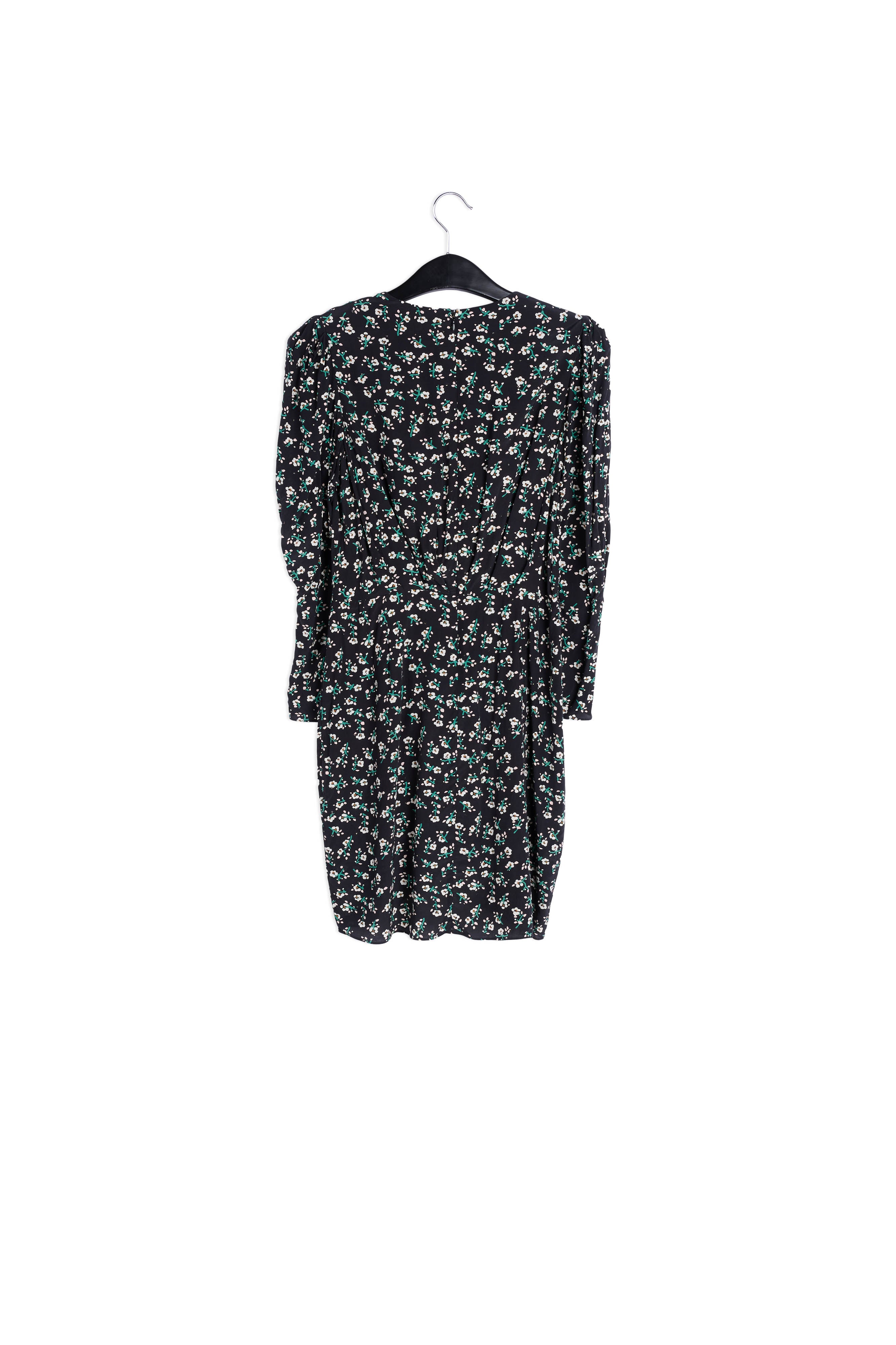 Zwarte miniwikkeljurk met bloemen RE—SSENTIEL | Essentiel second hand