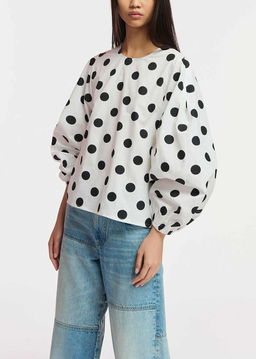 Top à pois noir et blanc à manches bouffantes RE—SSENTIEL | Essentiel second hand