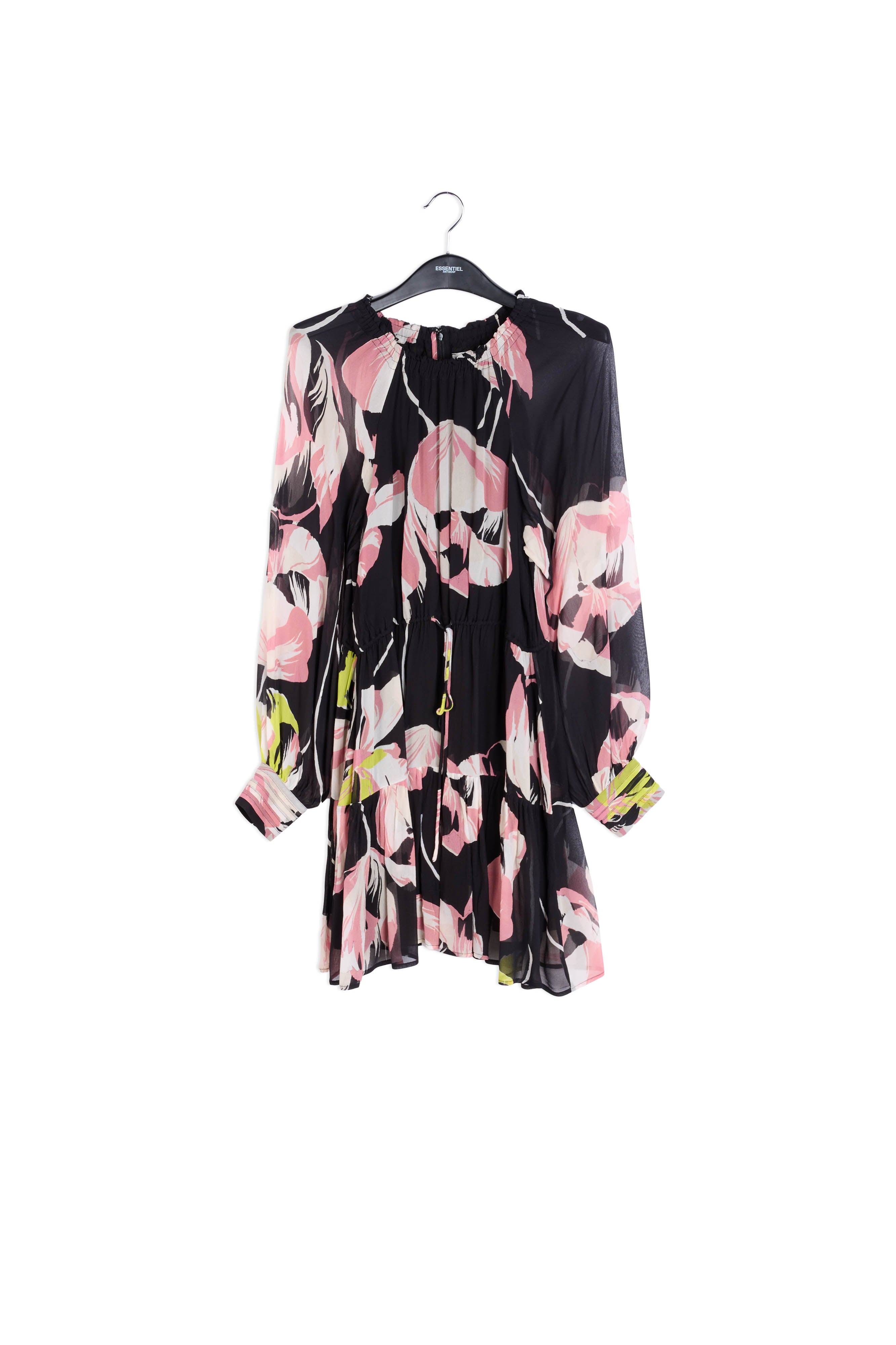 Zwarte mini-jurk met bloemenprint RE—SSENTIEL | Essentiel second hand