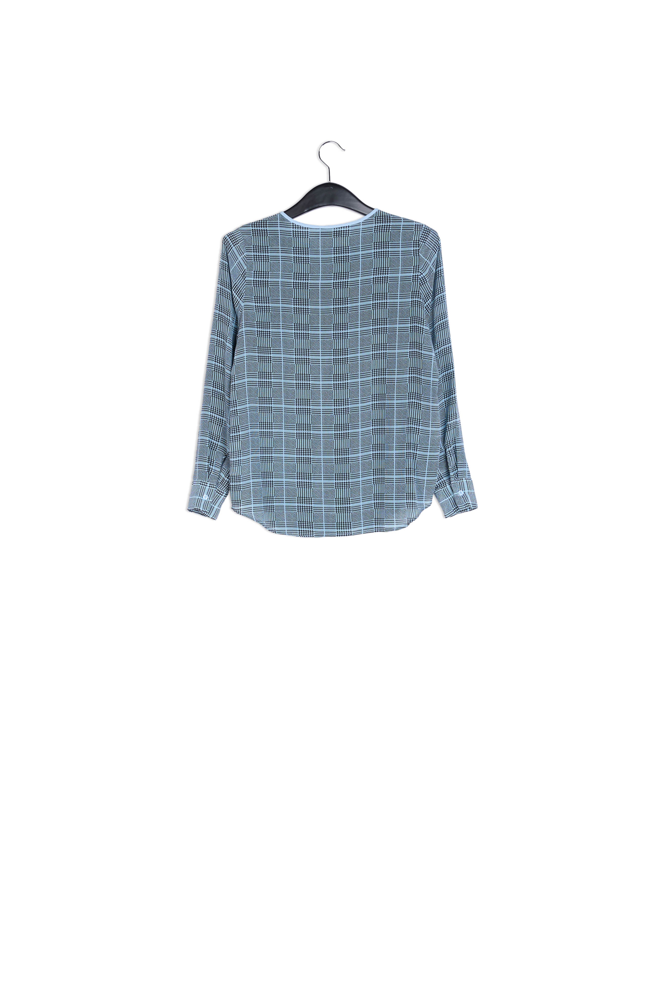 Large check blue print blouse with contrasting stripe RE—SSENTIEL | Essentiel second hand